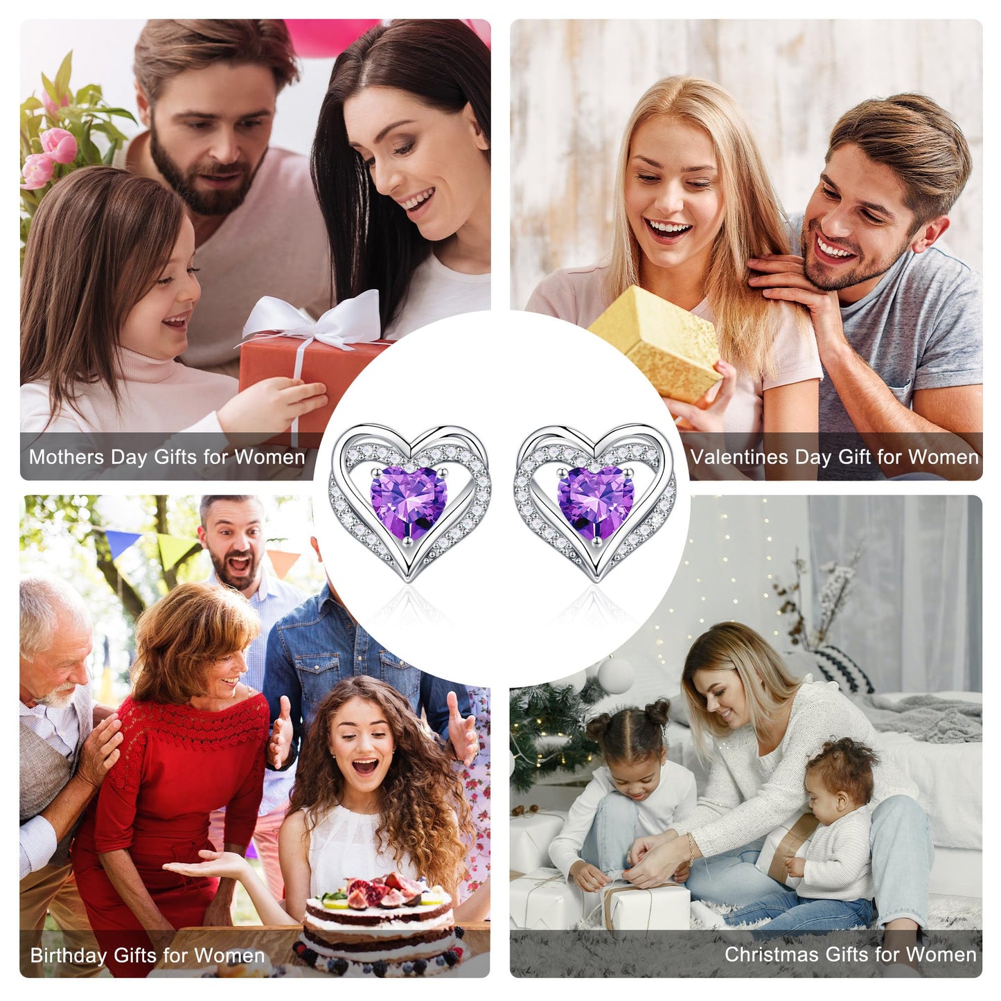 Iefil Heart Earrings for Women, 925 Sterling Silver December Birthstone Blue Tanzanite Heart Stud Earrings for Women