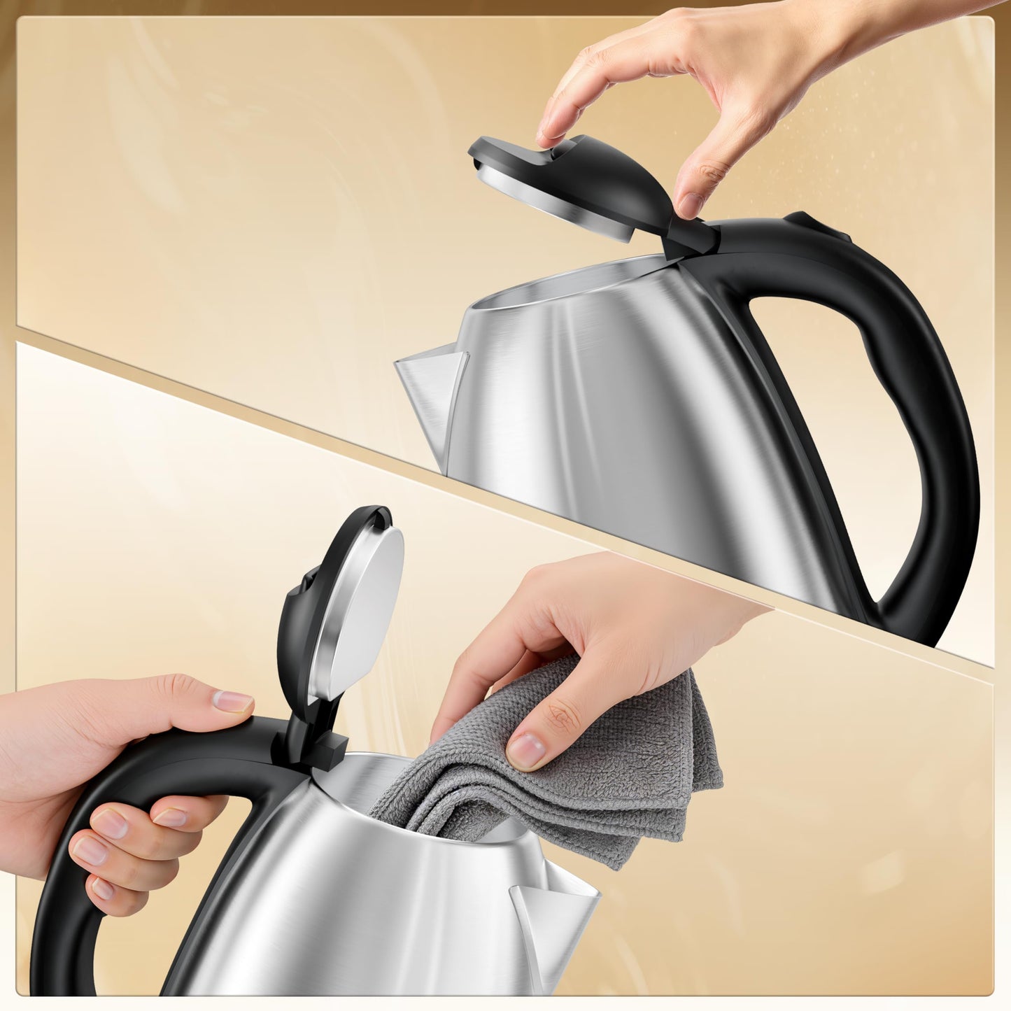 DEZIN Electric Kettle Upgraded, BPA Free 2L Stainless Steel Tea Kettle, Fast Boil Water Warmer with Auto Shut Off and Boil Dry Protection Tech for Coffee, Tea, Beverages