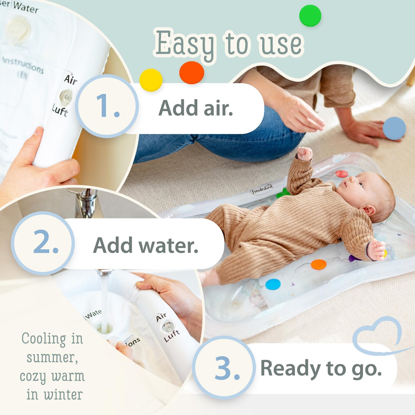 Premium Water Play Mat XXL – Award-Winning Inflatable Tummy Time Water Mat – Sensory & Motor Development Designed by Professional Educators – Certified 100% Baby-Safe Materials