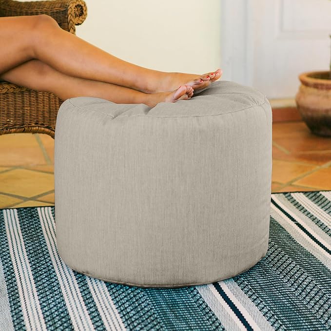 Jaxx Spring Indoor/Outdoor Bean Bag Pouf Ottoman, Sunbrella Flax