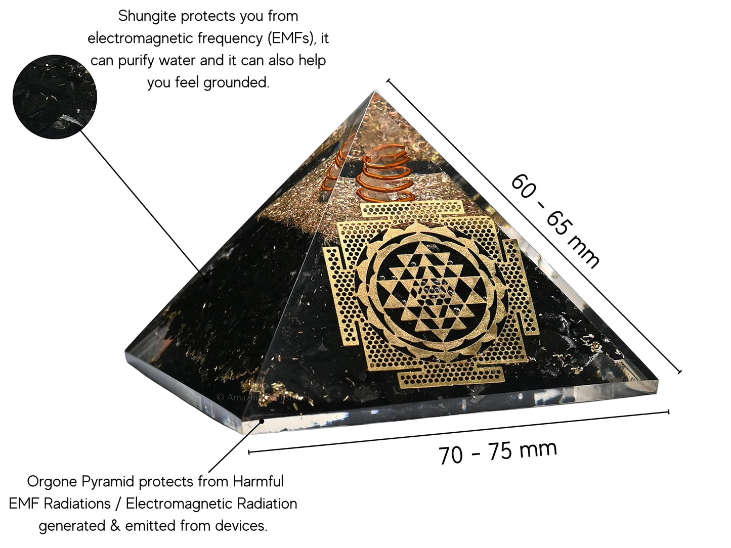 Amazing Gemstone Large Black Tourmaline Orgone Pyramid Crystal, Sri Yantra Big Orgonite Pyramid - Positive Energy Healing