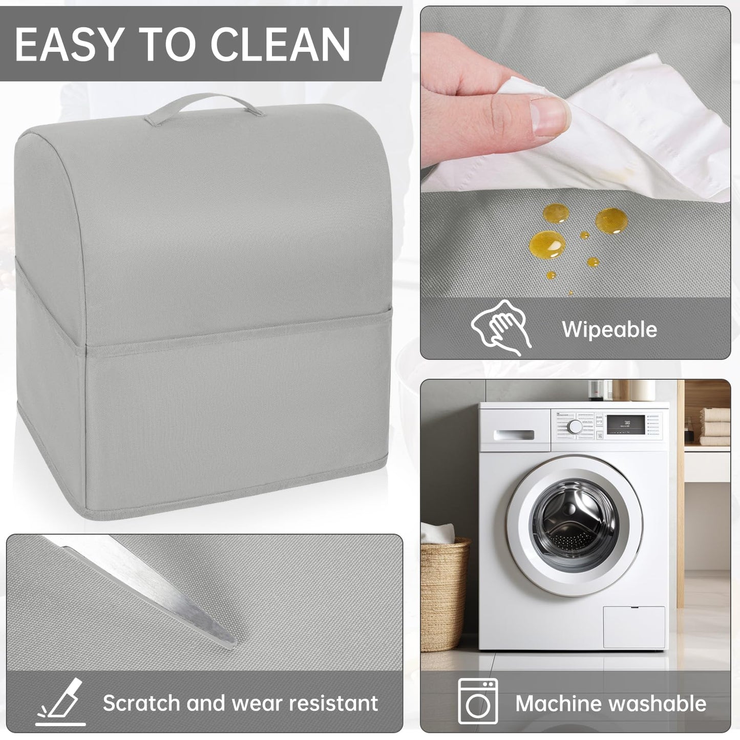 Freeamg Stand Mixer Dust Cover Compatible with Kitchenaid 4.5/5 Quart Water-resistant Kitchen Aid Mixer Cover with 3 Pockets and Handle (Grey)
