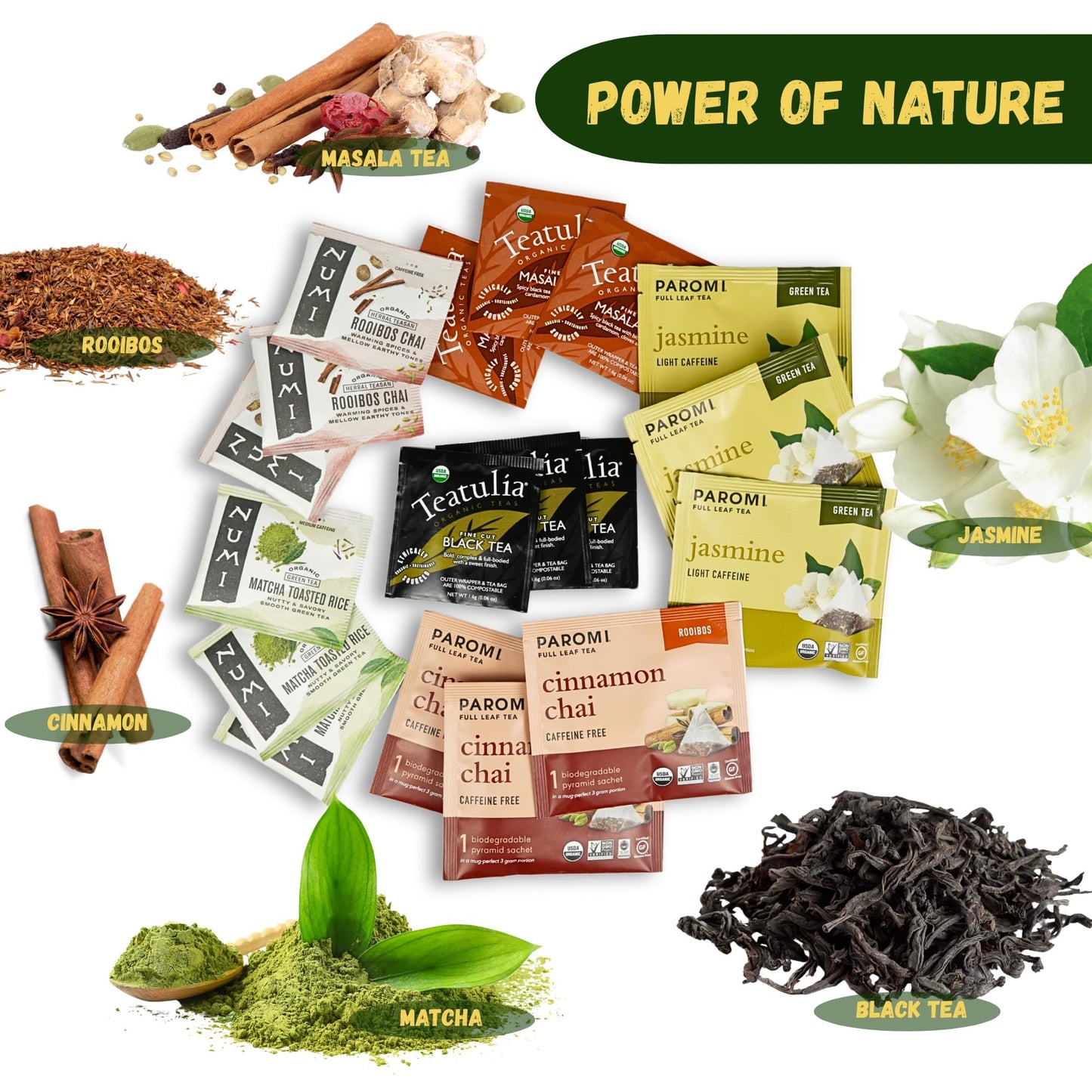 Tea Sampler Gift Set - Productivity Pack - 18 Assorted Organic Tea Bags - Supports Focus, Energy, Concentration, and Overall Wellness - Black, Chai, Matcha, Green, and More - Best Holiday Gifts 2024