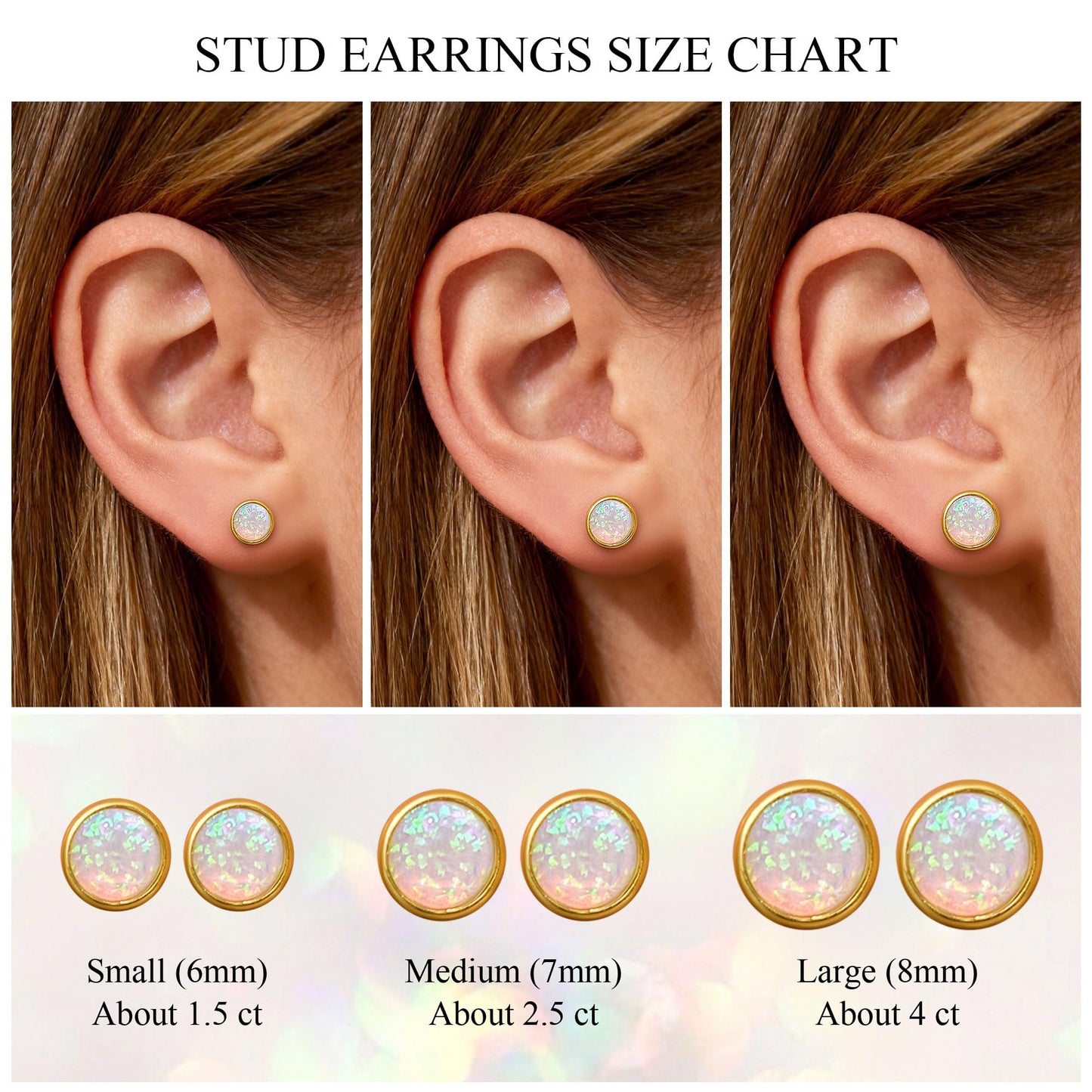 JiayangJY Silver White Fire Opal Stud Earrings for Women 18K Yellow Gold Plated Sterling Silver Round Shape 8mm Opal Earrings with Push Back