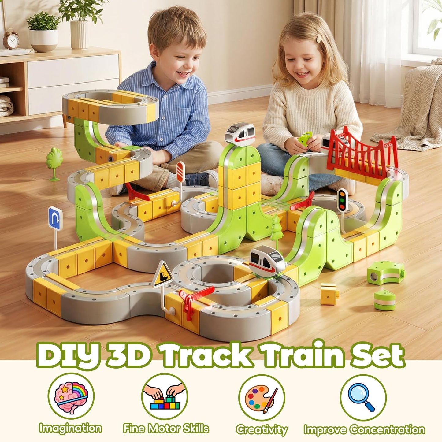 Electric Magnetic Train Set, 88 Pcs 3D Anti-Gravity Race Track Vehicle Kit, Birthday Gift Educational Toy for Kids Ages 3-12