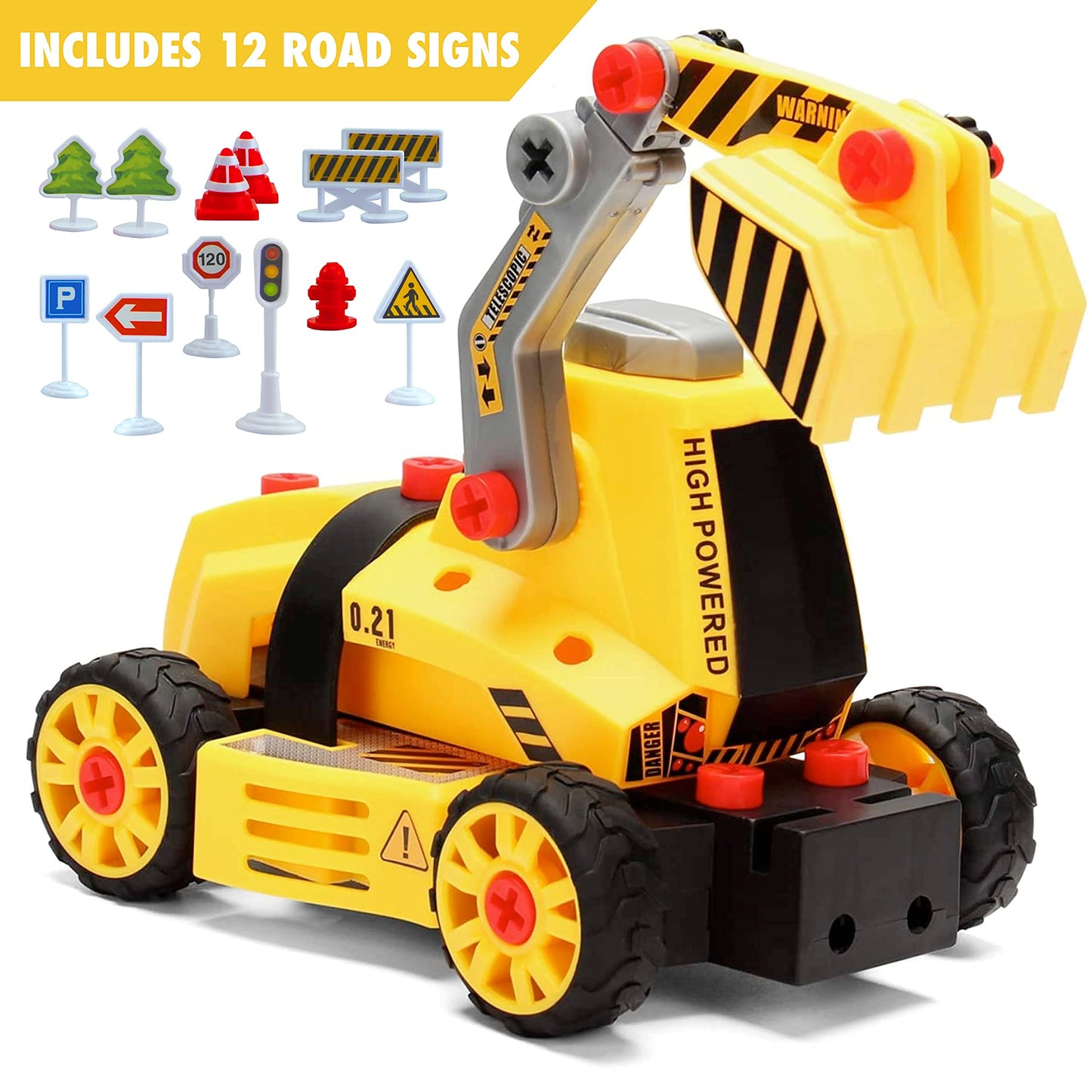 MOBIUS Toys 7-in-1 Take-Apart Truck Construction Set – STEM Building Toy w/Drill, Lights & Sounds – Buildable Dump Truck, Excavator & More - Educational Engineering Toy for Kids Ages 3–8