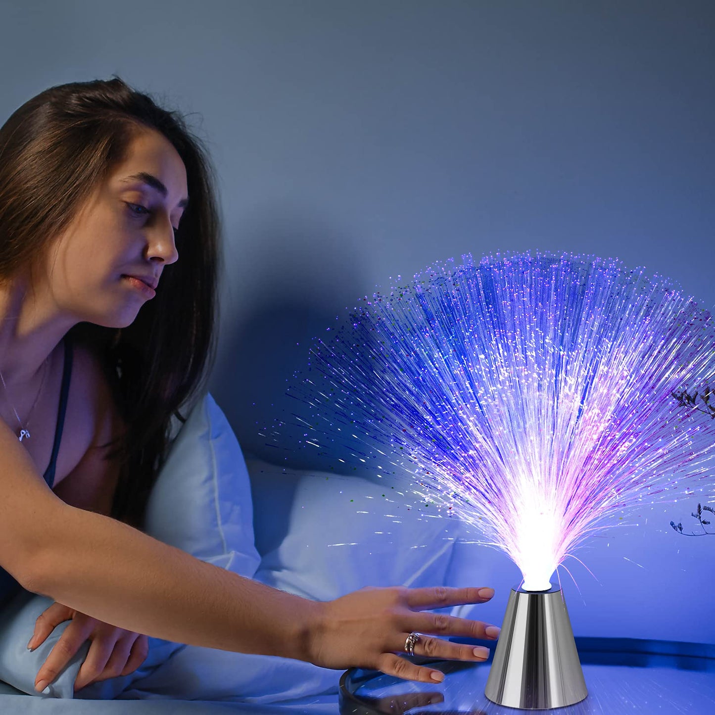 PEN&H Sensory Fiber Optic Lamp - Fiber Optic Lights with Cone Base ，LED Color Changing Calming Mood Night Light (2 Pack)