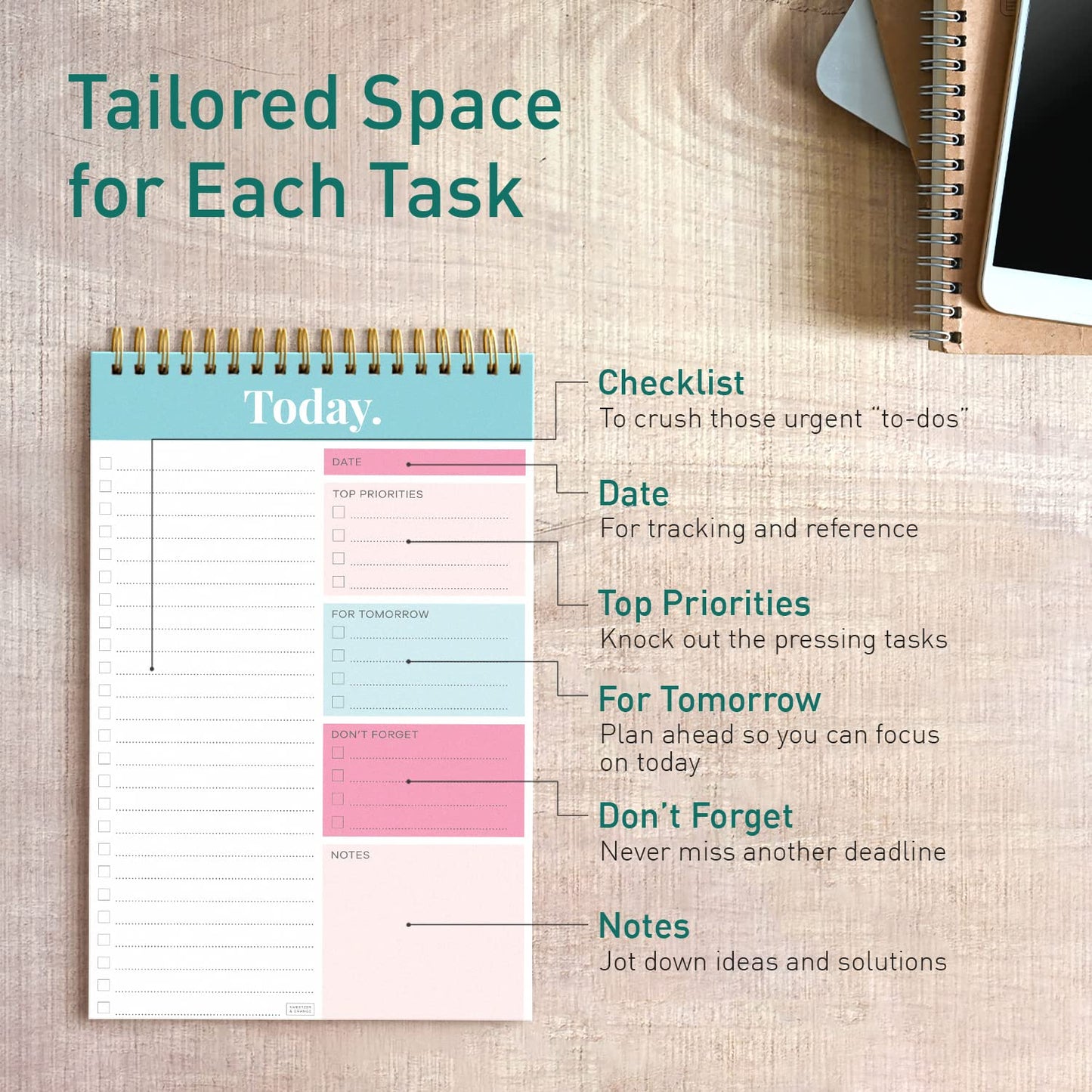 Sweetzer & Orange Daily & Weekly To Do List Notepad – Undated Work Planner & Organizer with Wish List Section, 52-Sheet Coiled Task Pad for Productivity – SET OF 4 To Do List Notebook for Work