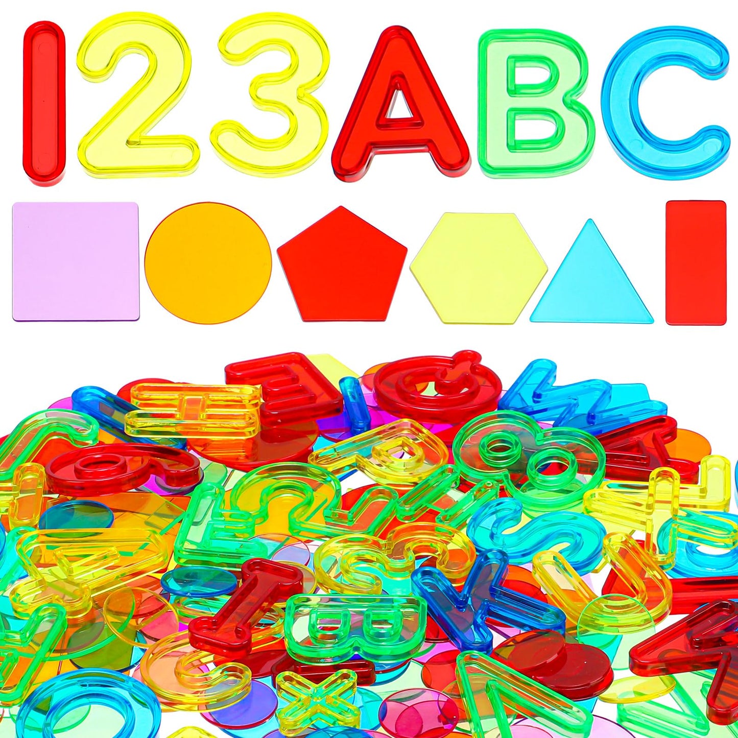 Rotatingpals 172 Pcs Translucent Light Table Manipulatives for Preschool Classroom Include Colorful Plastic Transparent Letters and Numbers Round Chips Geometric Sheet for Students Counting Spelling