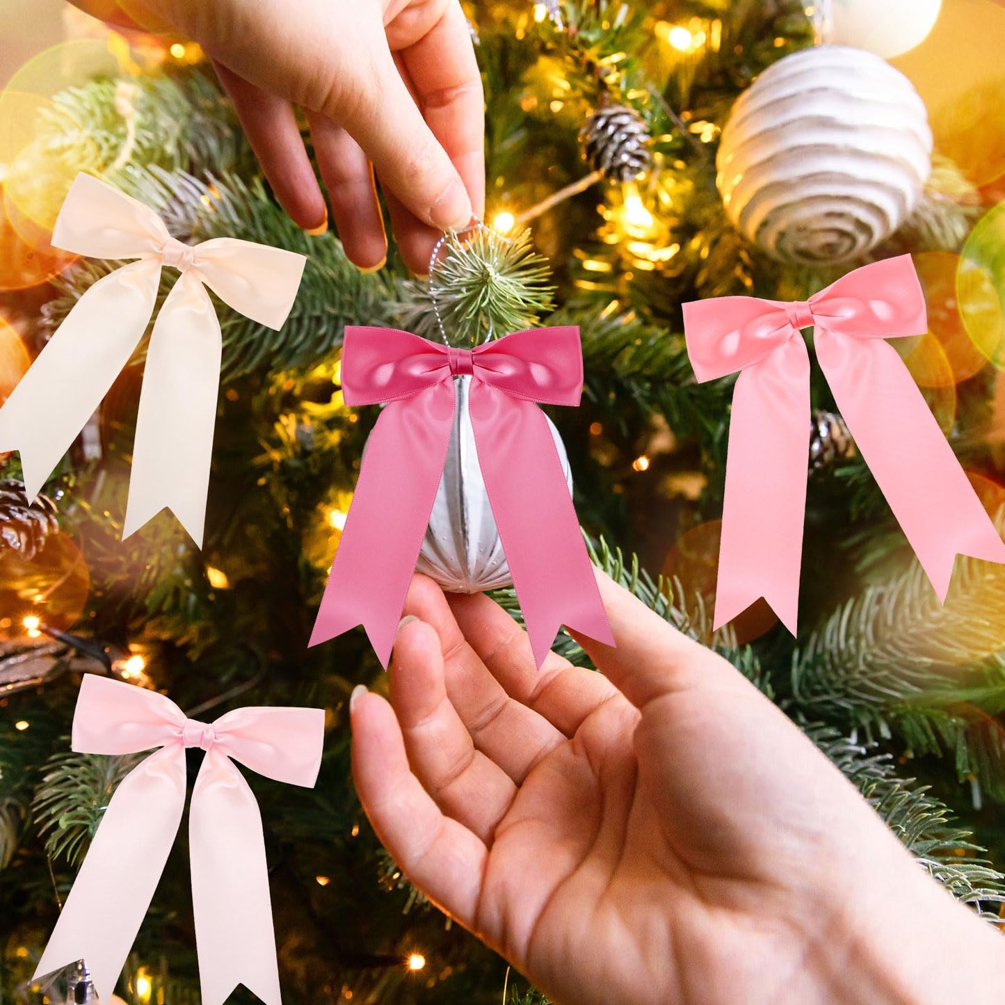 Canlierr 48 Pcs Pastel Tie Bows Satin Ribbon Bows with Twist Tie Craft for Wedding Wall Backdrop Decorations Birthday Wrapping Party Decor (5 x 7 Inch,Pink)