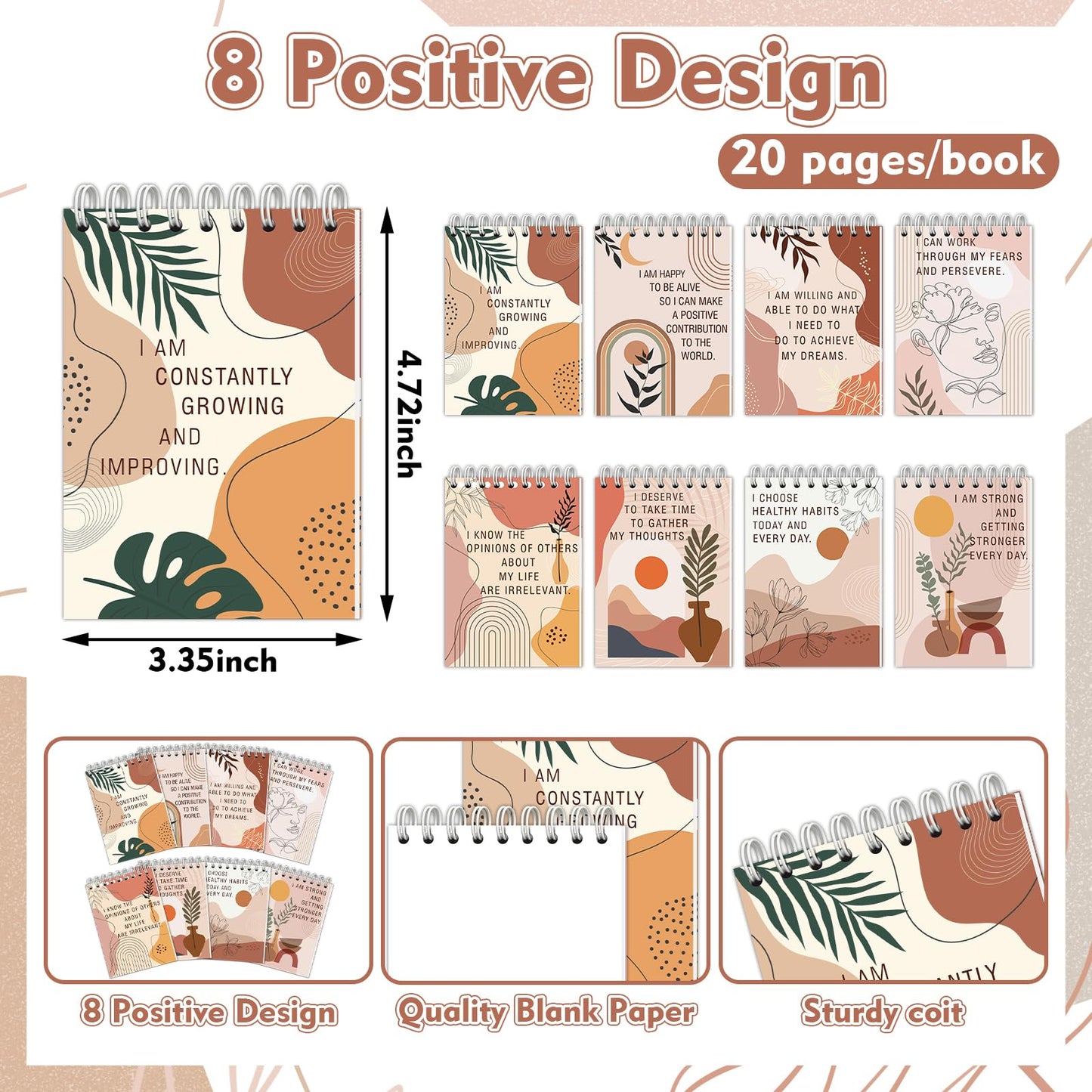 Lebsitey 48 Pcs Positive Inspirational Notebooks and Pen Set Gratitude Mini Notebooks with Pens Encouragement Notepads Daily Affirmations Journal for Women Stress Relief Self Care
