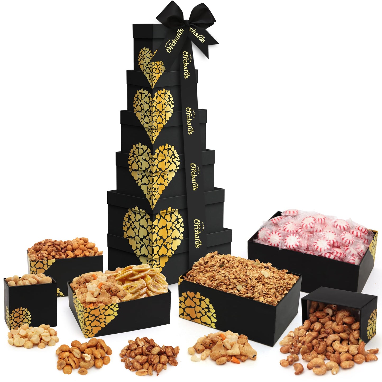 Mothers Day Nuts gift Basket Tower, Heart Design 6 Tier Food Baskets for Men and Women. Valentien Healthy Gift Basket.