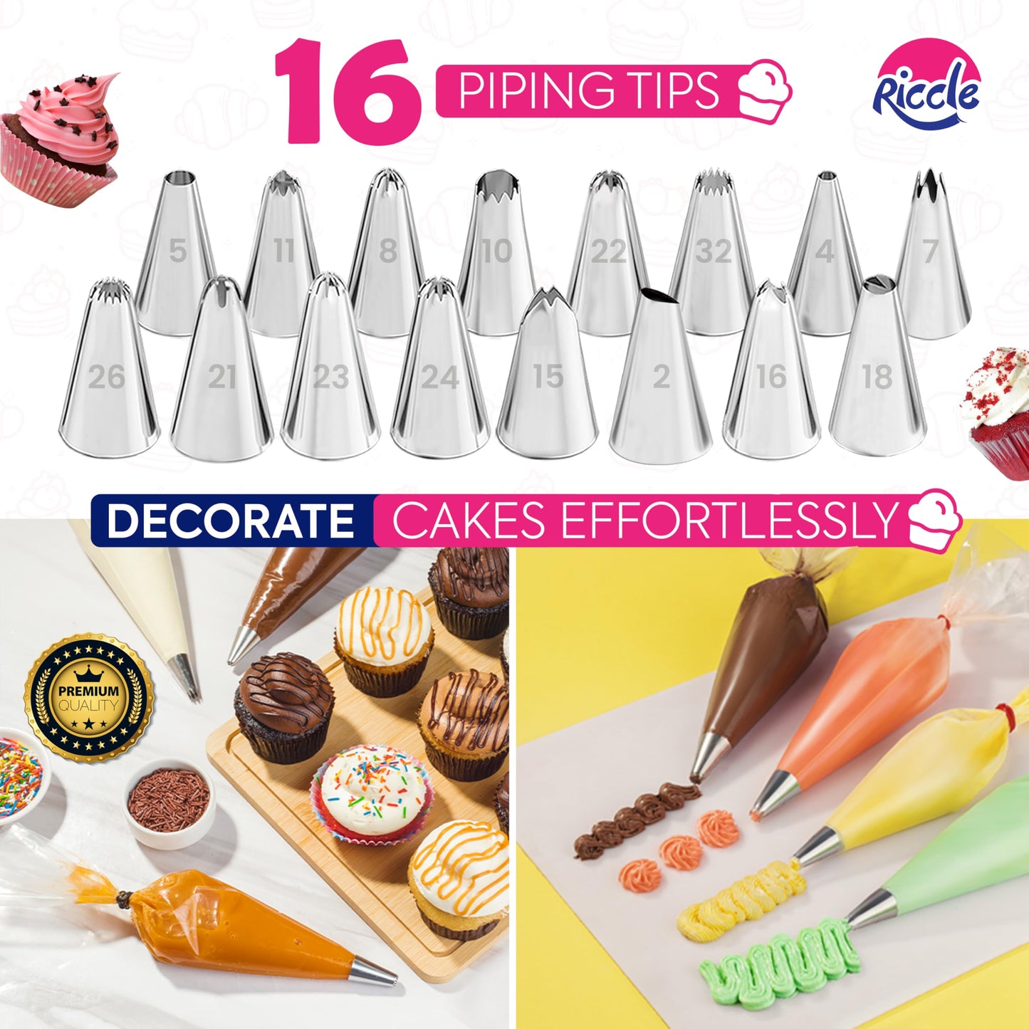 Riccle 148PCs Cake Pan Set for Baking, 3 Non-Stick Springform Pan Set (4, 7, 9 Inches), Cake Decorating Kit, Piping Bags and Tips Set, Cake Leveler, Multi-functional Leak-Proof CheeseCake Pan (148)