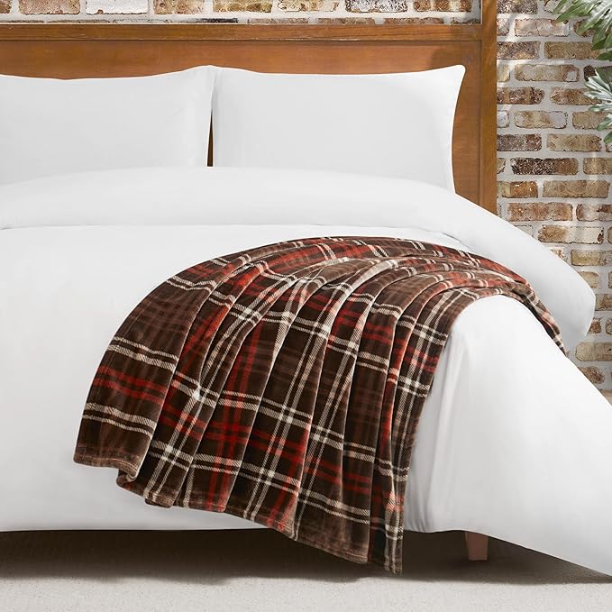 Lucky Brand Camper Plaid Brown 50"X70" Cozy Plush Blanket - Premium Microfiber Throw for Luxurious Comfort and Style