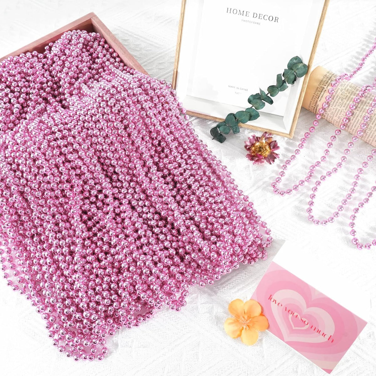 SHAOQINLIN 144 PCS Pink Bead Necklace, 33" Pink Mardi Gras Beads, Breast Cancer Awareness Beaded Necklaces, Party Beads for Mardi Gras, Christmas, Valentine's Day, Wedding, Gender Reveal Party Favors