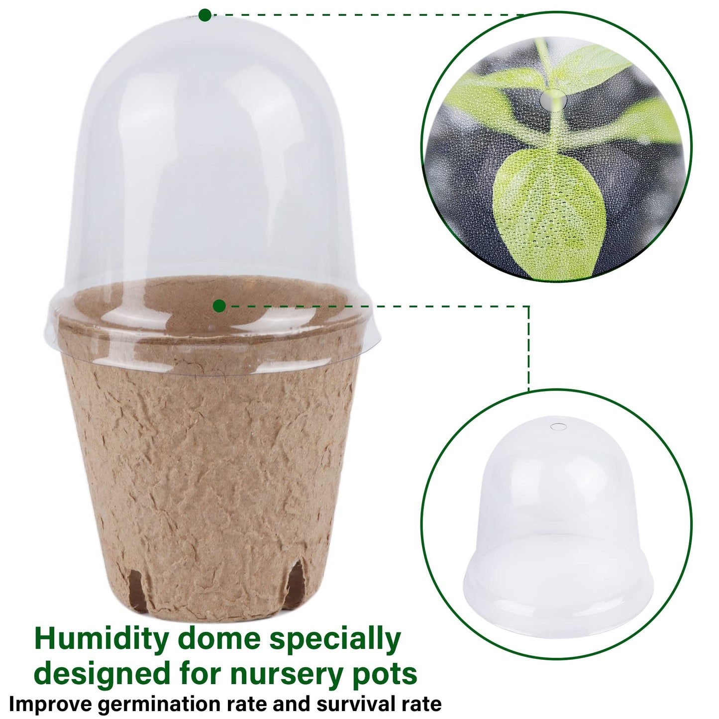 winemana 36 Set Plant Nursery Pots with Humidity Dome, Seed Starter Biodegradable Peat Pots, Seedlings Planting Pots with Labels for Indoor Outdoor Garden