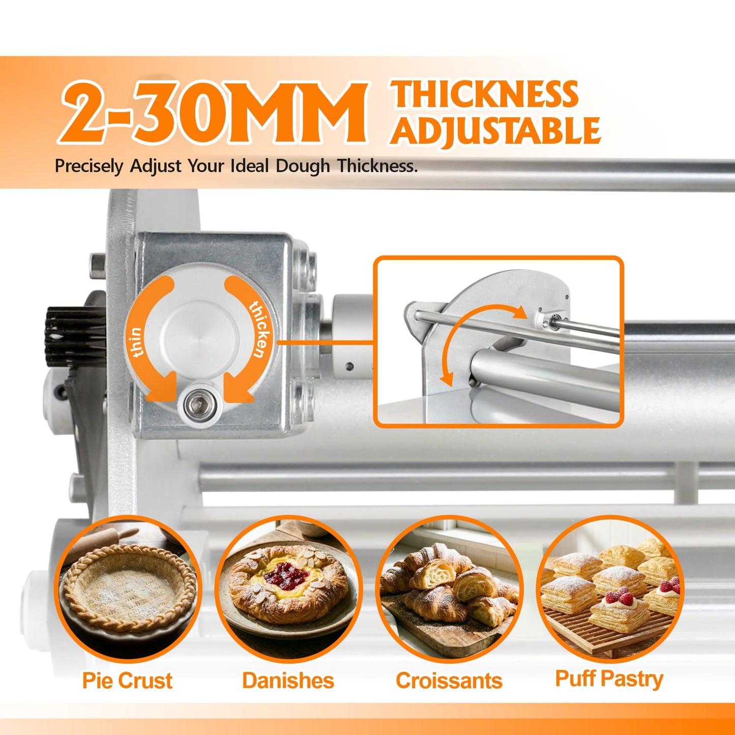 Commercial Electric Dough Sheeter 22.7", Dough Roller Machine & Laminadora de Masa Electrica for Pizza Dough, Croissants & Pastry – Countertop Foldable Dough Laminator for Bakery & Home Use (White)