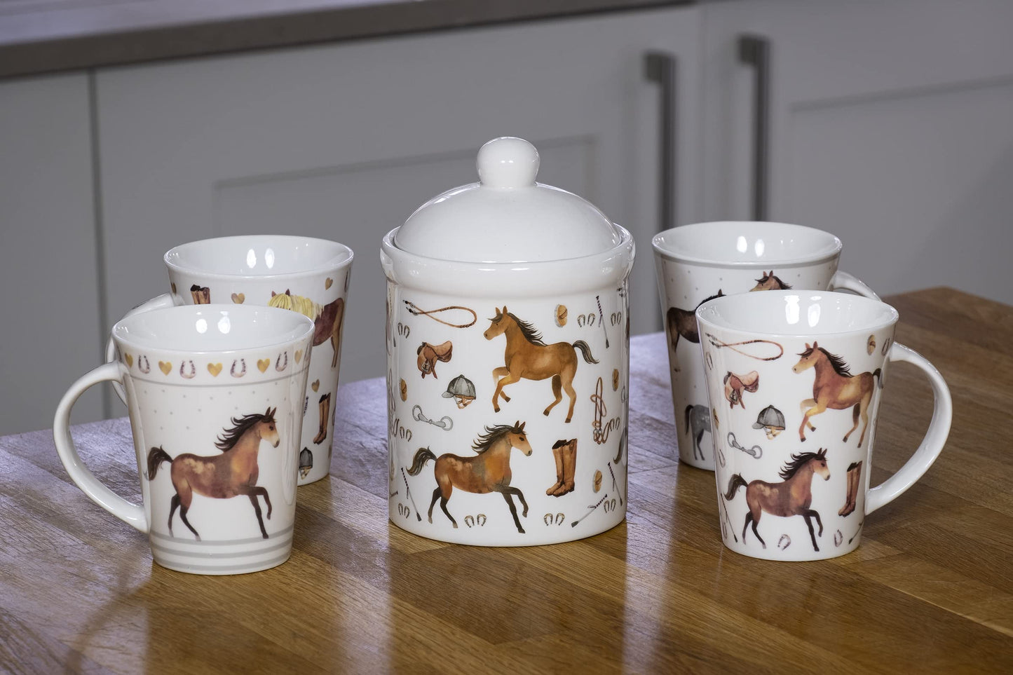 SPOTTED DOG GIFT COMPANY Ceramic Jar with Lid for Countertop, Cute Equestrian Themed Decorative Jar Kitchen Food Storage Container for Coffee Tea Sugar, Horse Gifts for Women 30oz