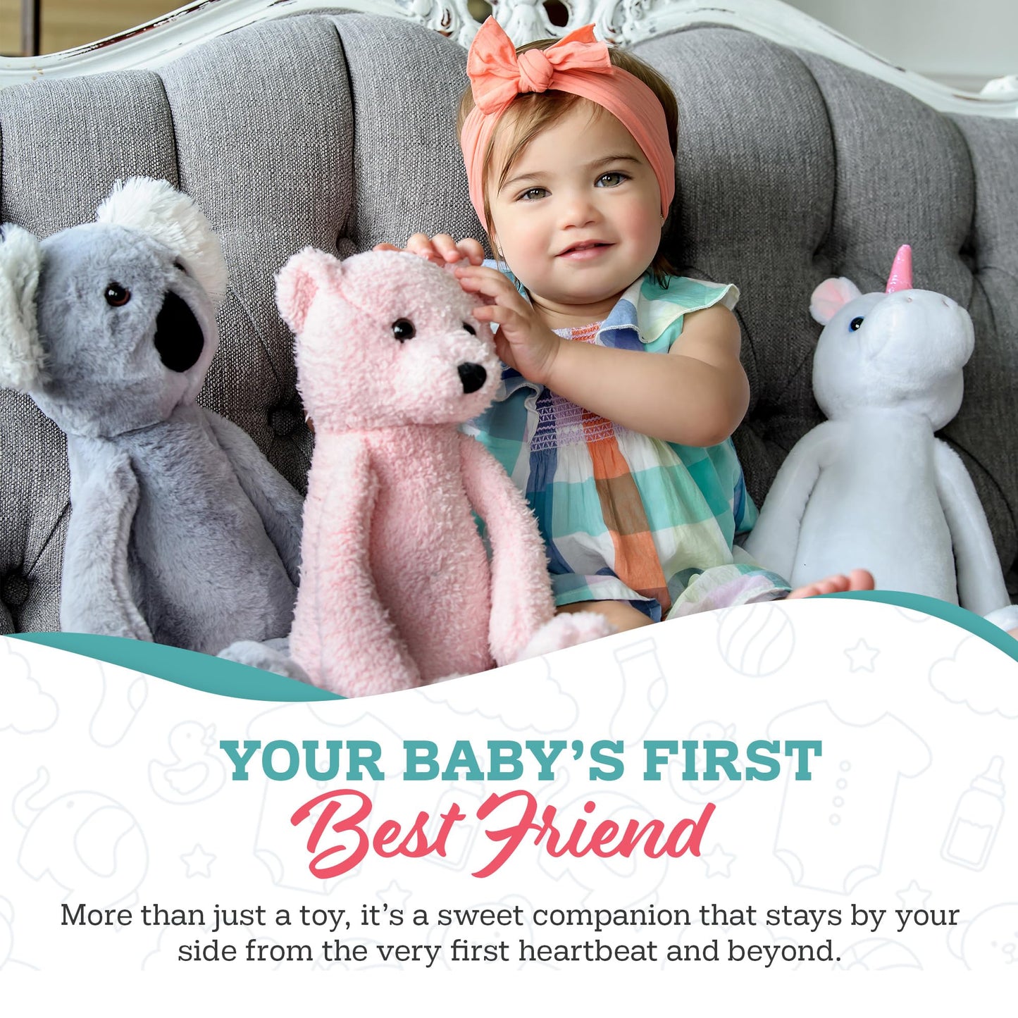 My Baby’s Heartbeat Bear, 20 Second Re-Recordable Digital Voice Recorder Plush Keepsake for Baby’s Heartbeat Memory, Pregnancy Keepsake (Not a Medical Device), Pink