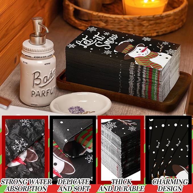 Karenhi 200 Pcs Christmas Guest Napkins 2 Ply Let It Snow Decorative Paper Hand Tower for Bathroom Snowman Disposable Bathroom Guest Towel Winter Party Supply for Party Holiday Baby Shower