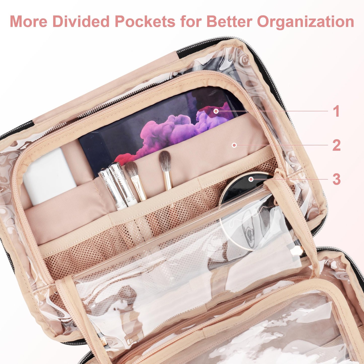 Everfun Hanging Toiletry Bag for Travel, Mothers Day Gift for Mom, 11x7.75x4.5 inch Medium Capacity Cosmetic Organizer with Leakproof Wet/Dry Compartment, Waterproof Dopp Kit for Women Pink