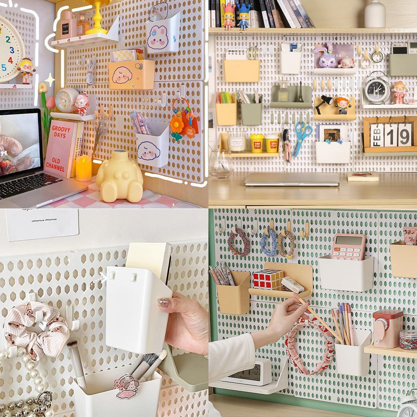 Halyuhn PegBoard Wall Organizer, Plastic Wall Pegboard Kit, 2 White Pegboard and 10 Pegboard Accessories, Wall Mount Pegboard with Hooks, Wall Display Peg board for Home and Office, 19.5” x 9.5”