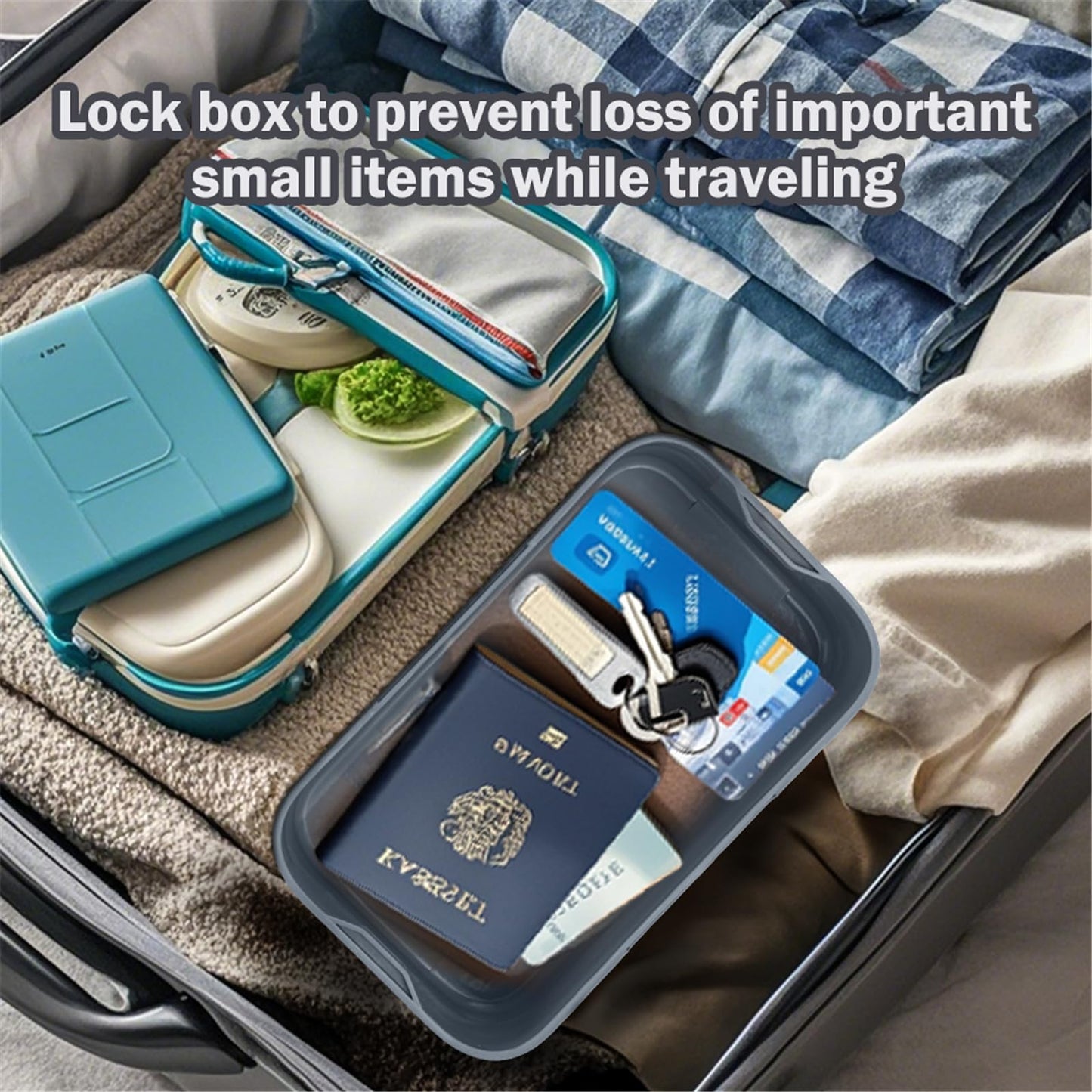 Lockable Storage Box,Medicine Lock Box Travel Case,Refrigerator Bin Container for Food,Medicines,Snacks,Locking Mobile Cell Phone Device Jail,Lockbox for Office,Home,School,Father Gift (Navy Small)