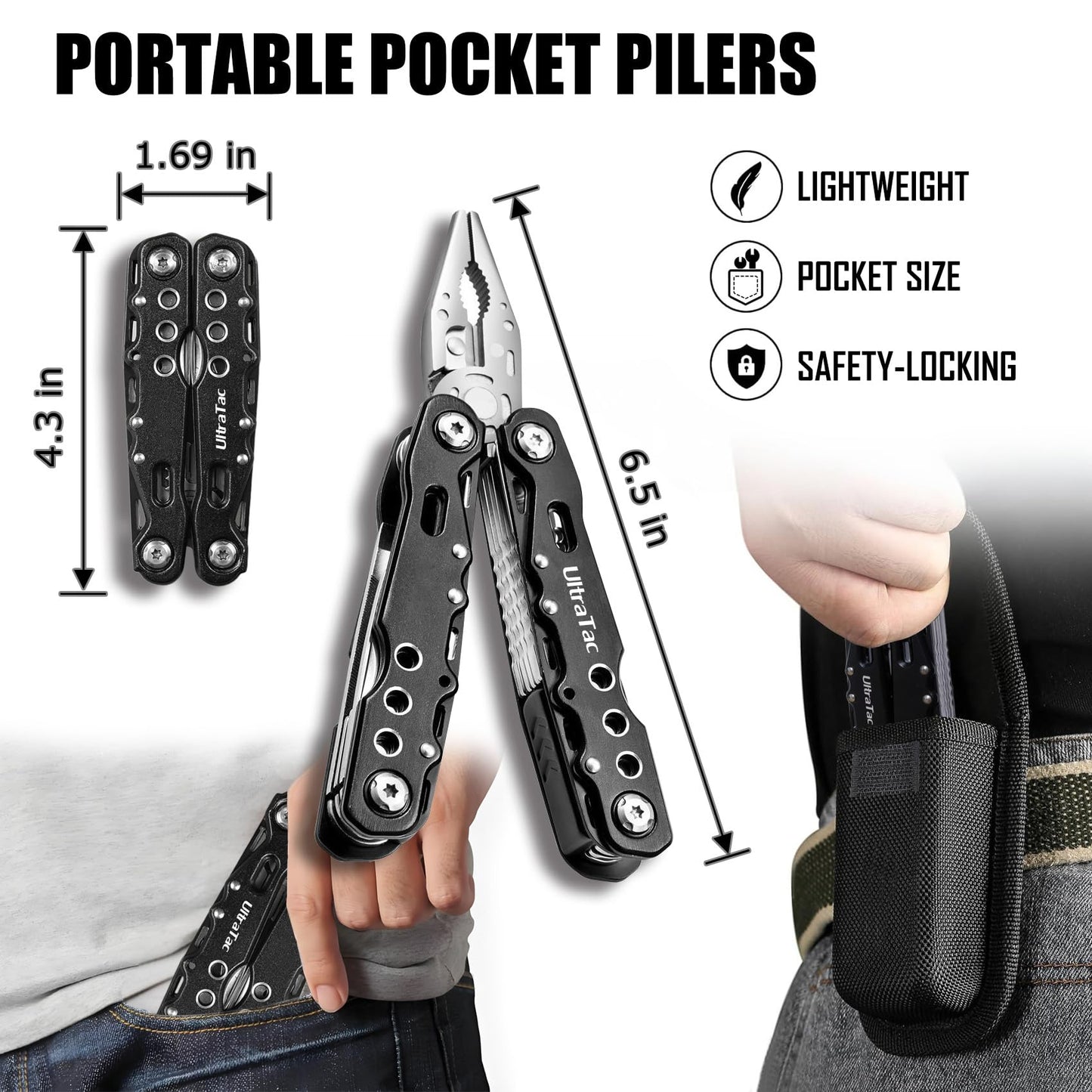 UltraTac Military Grade Multitool Gift Set for Men, Compact Survival Kit for Car Emergency, Birthday or Holiday Gift for Man, Pocket EDC Tools for Camping, Hiking & Quick Fixes - Stainless Steel