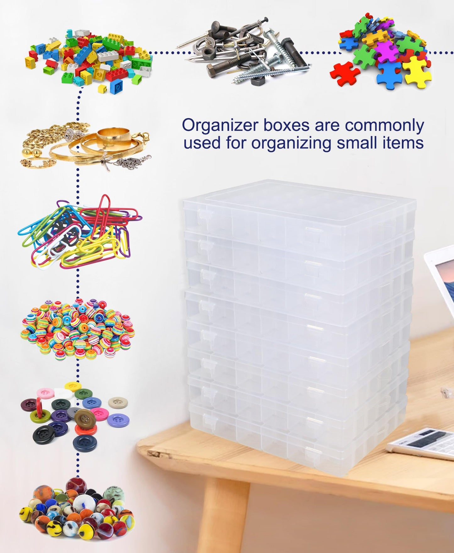 Eujqo 8 PCS 36 Grids Bead Organizer Box Plastic Box Clear Box Organizer 3600 Tackle Box Organizer Bead Containers Plastic Organizer Compartment Organizer Box Jewelry Earring Organizer (8 Pcs)