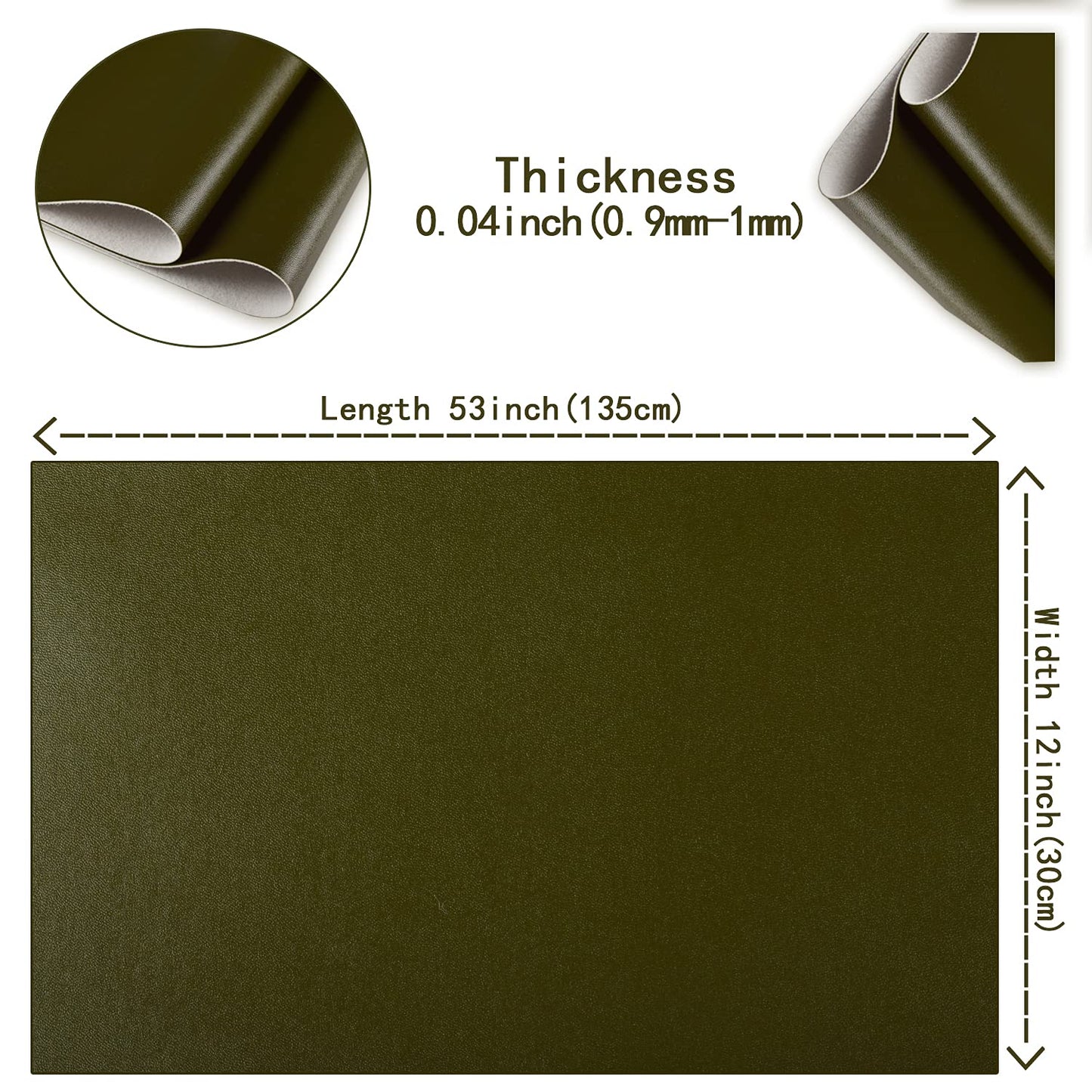 HGUAN Smooth Solid Color Olive Green Faux Leather 12"X53"(30cmX135cm),Faux Leather Sheets Roll Very Suitable for Making Crafts, Leather Earrings, Bows,Sewing (Olive Green)