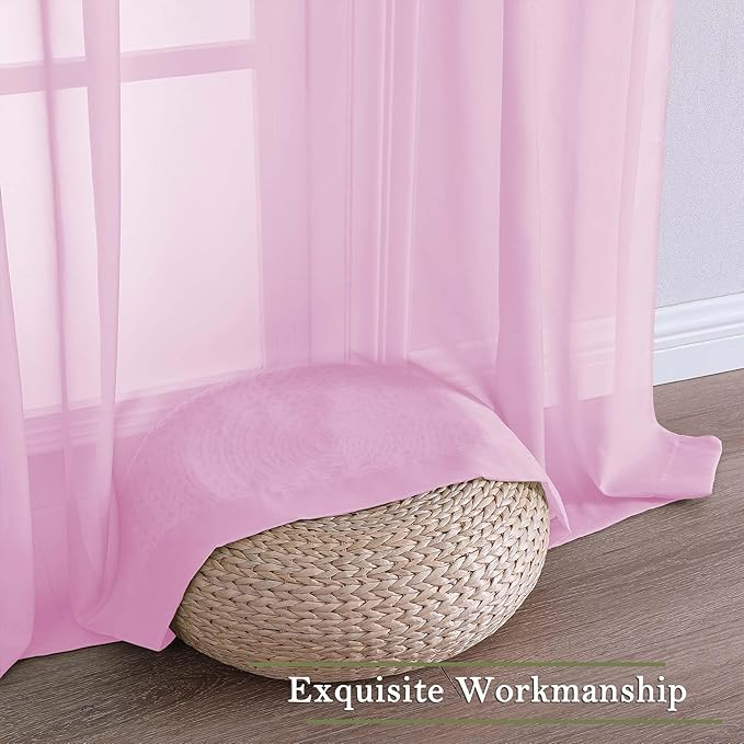 Lecloud Light Pink Sheer Curtains for Bedroom 84 Inches Long 2 Pcs, Modern Farmhouse Decor Rod Pockets Light Filtering Curtains for Living Room, Dining Room Drapes, Each Panel 59" W x 84" L