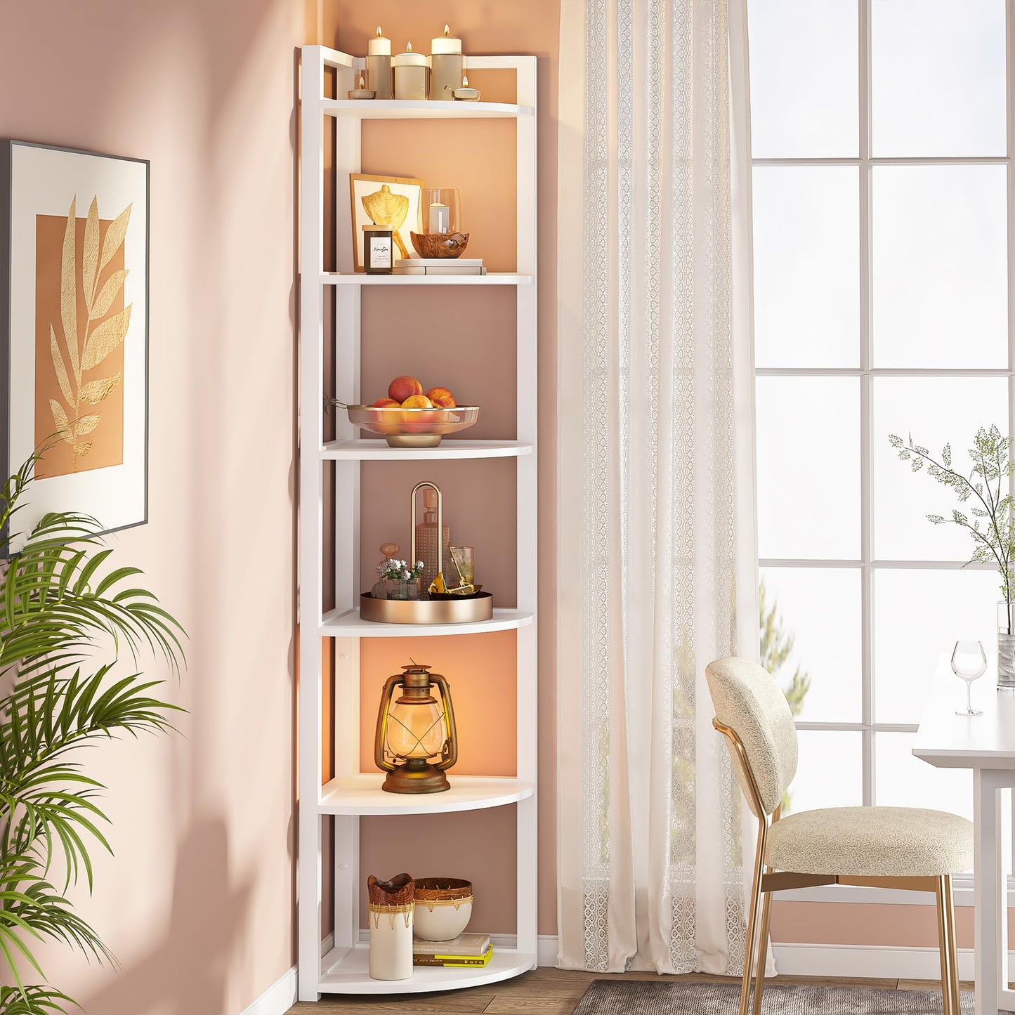 Tribesigns 6 Tier Corner Shelf, 70.9 Inch Tall Corner Bookshelf Small Bookcase Modern Corner Shelving Unit Storage Rack for Living Room, Home Office, Kitchen, Small Space (White)