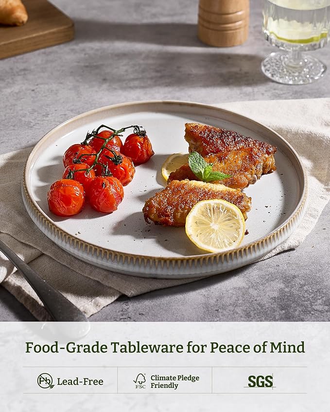 famiware Star Salad Plates for 6, 8 inches Plate Set, Stoneware Dinnerware, Small Dinner Plates for Dessert, Salad, Appetizer, Cappuccino White