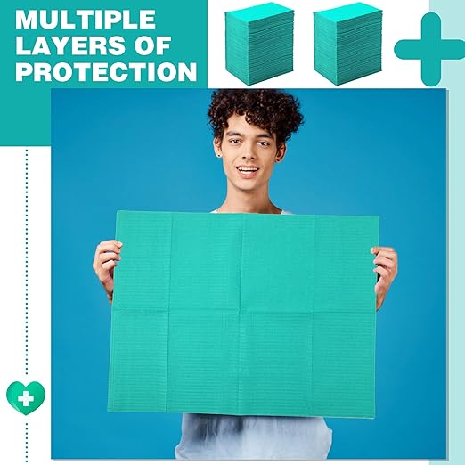 Newwiee 750 Pcs Disposable Dental Bibs Bulk Waterproof Tattoo Sheet Patients for Lash Nail Art Tray Cover 13" x 18"(Green)