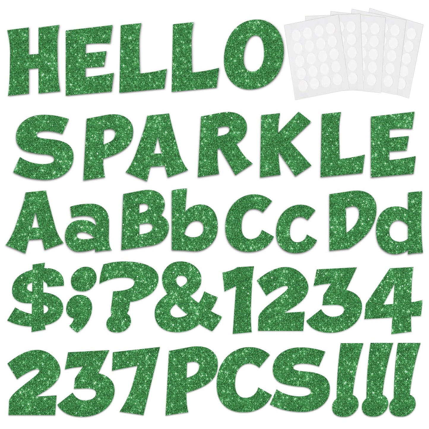 237 Pcs Glitter Bulletin Board Letters, Numbers and Punctuation, Poster Board Letters Alphabet Cut Out Cardboard Letters Accessories for Classroom Display Decorating Supplies 4inch (Green)