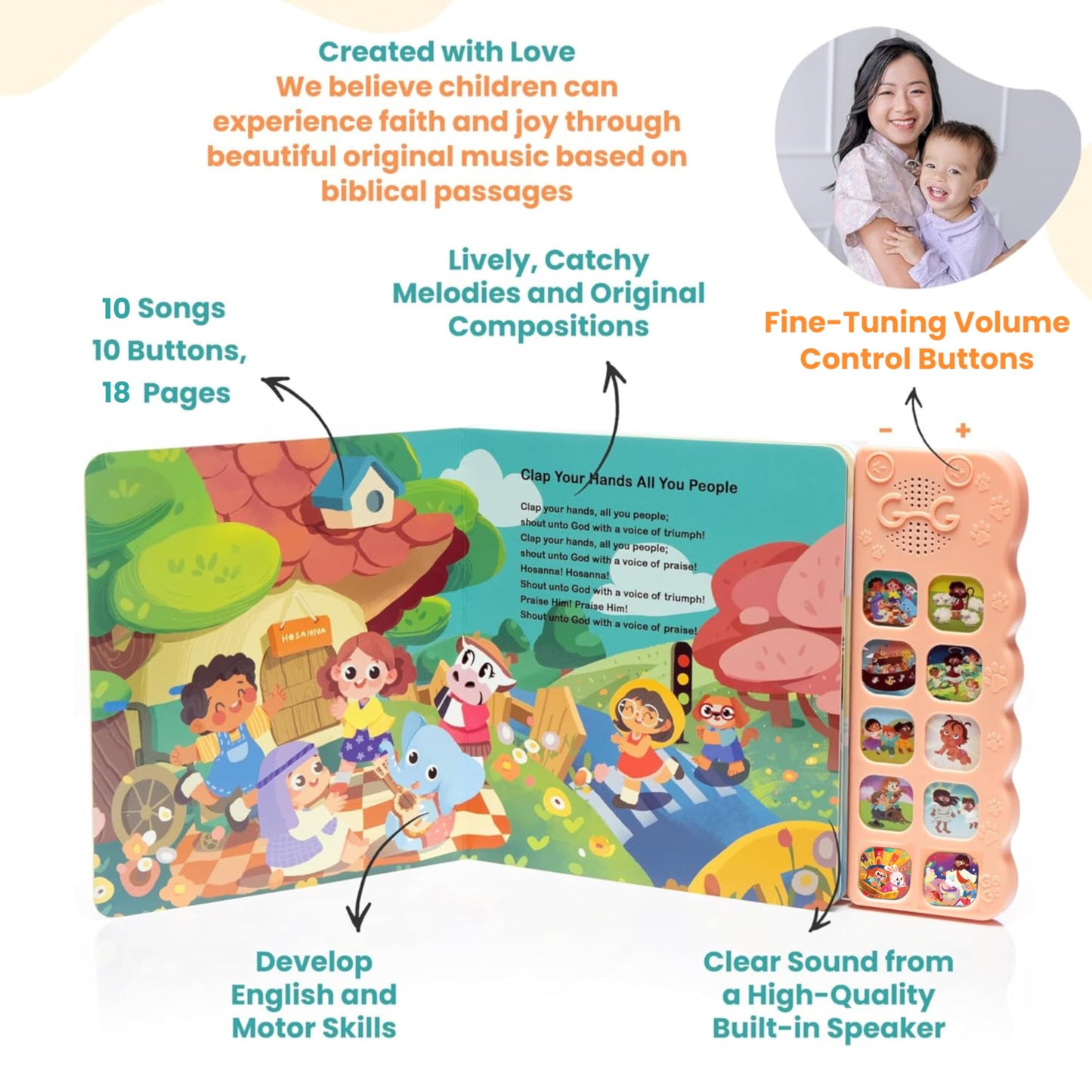 GO GO Songs of Creation and Praise: Christian Baby Books with 10 Songs, Singing Toy, Sound Play for Ages 1-5, Musical Learning, and Interactive Praise Gift for Kids, Bible for Toddlers 1-3