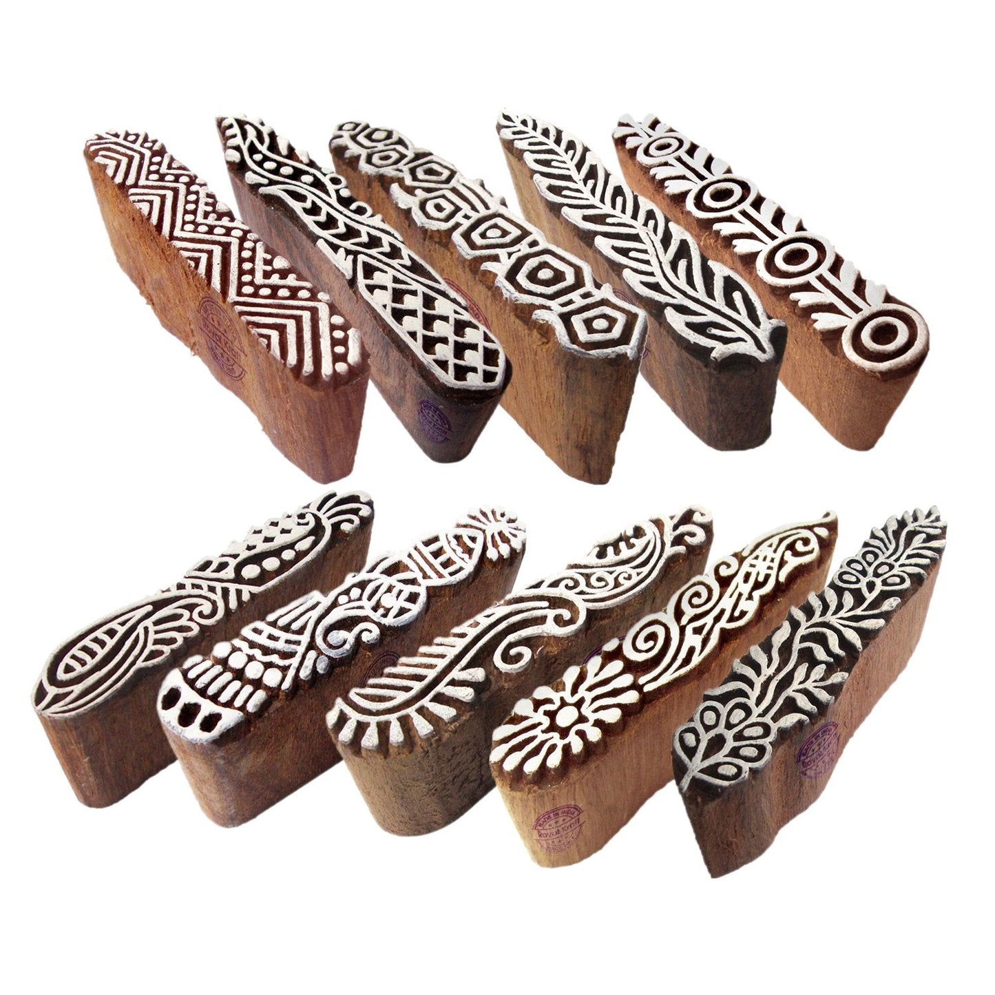 Royal Kraft Textile Wooden Blocks Innovative Border Design Printing Stamps (Set of 10) Htag2160