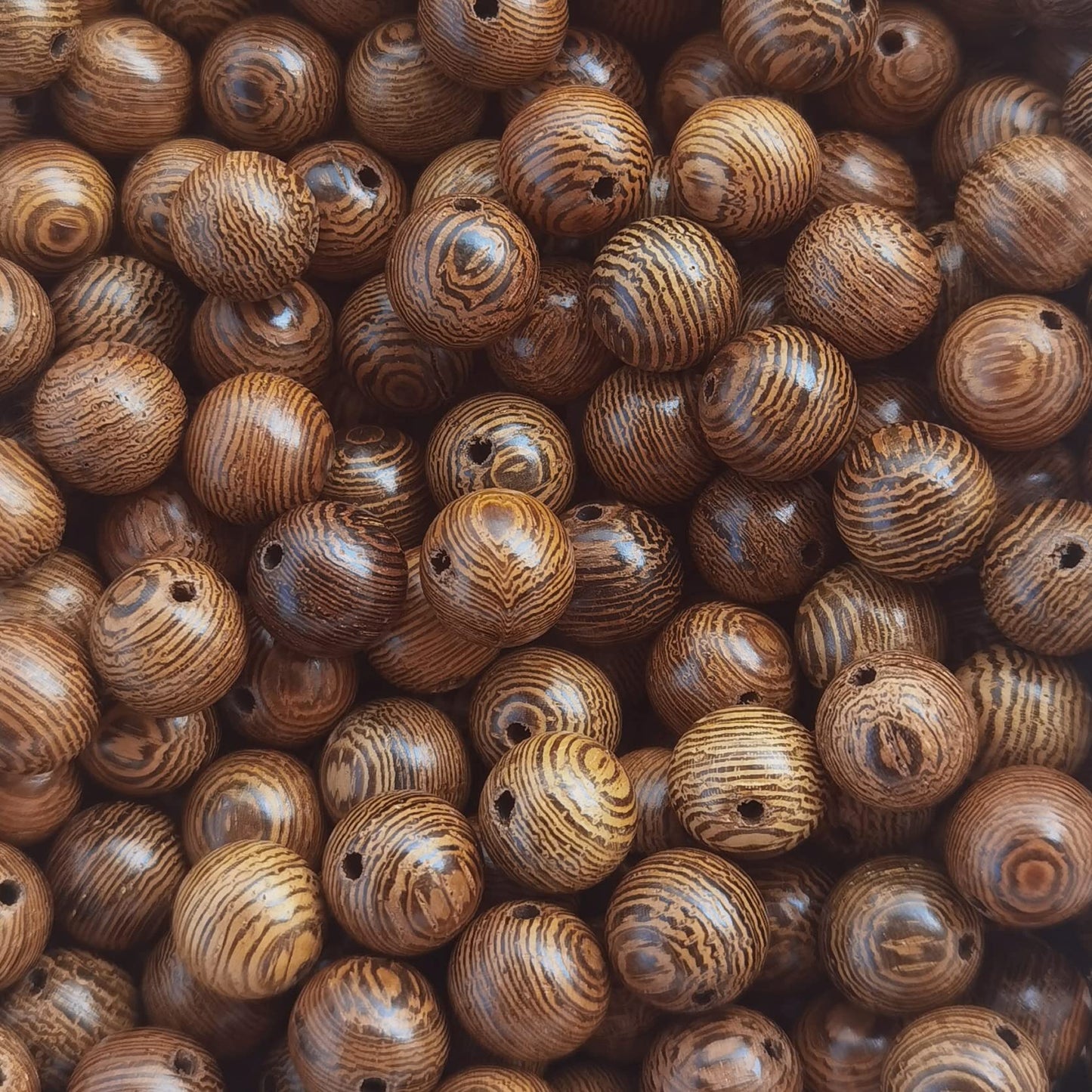 INSPIRELLE 400pcs 10mm Dark Brown Wooden Beads Undyed Natural Stripe Round Wood Loose Craft Beads for Bracelets and Jewelry Making