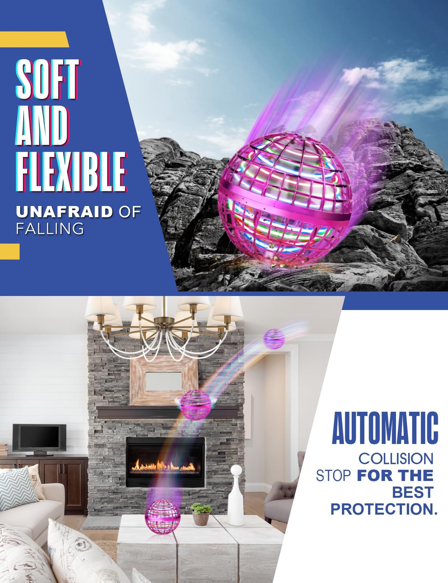Galaxy Ball, Upgraded 2024 Hand-Controlled Flying Orb Toy for Kids - Fly Fidget Spinner, Cosmic Globe 360 Rotating Spinning Hover Ball Indoor Outdoor Mini (Purple)