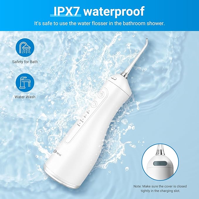 Portable Water Flosser for Teeth - 4 Modes Cordless Oral Irrigator with 300ML Tank, 360° Rotating Nozzle, 4 Jet Tips, Rechargeable, IPX7 Waterproof, Low Noise Gravity Ball Design (M159 - White)