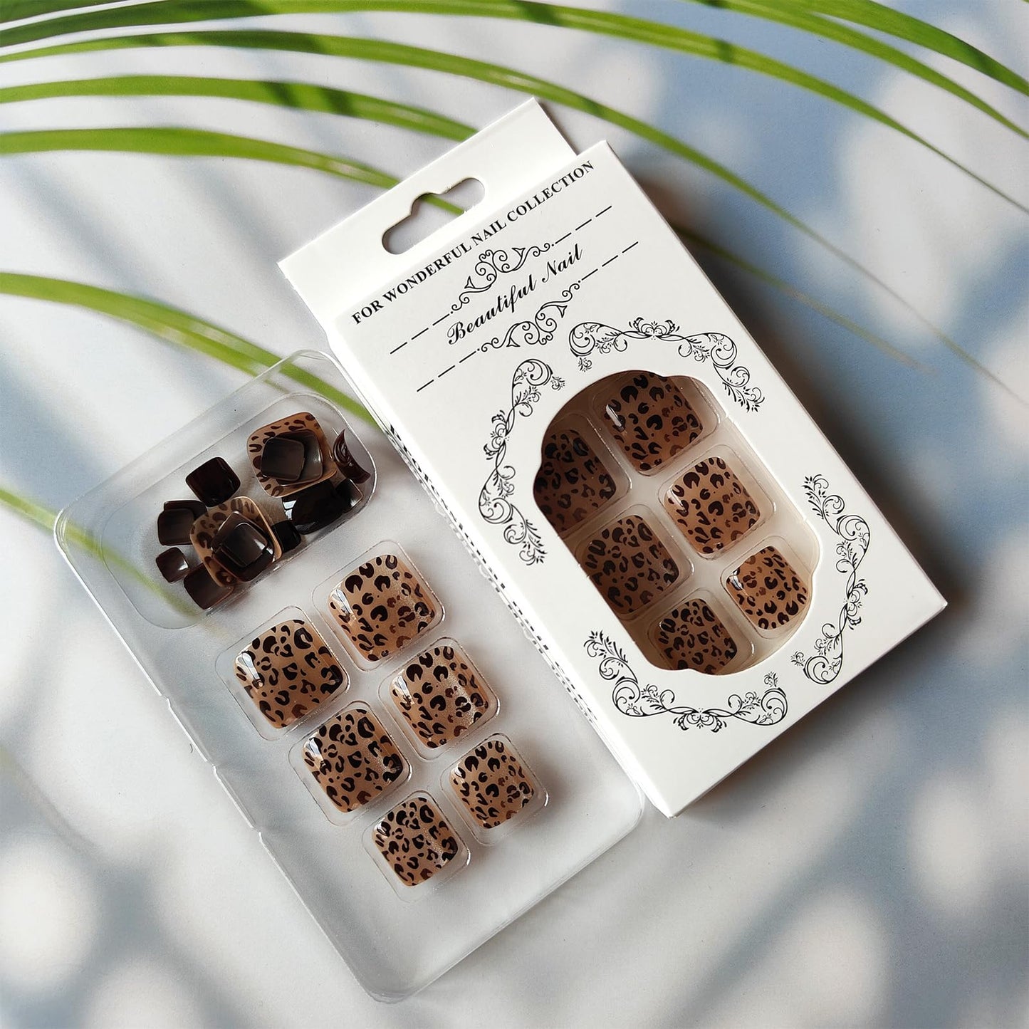 Leopard Press on Toenails Short Square Fake Toe Nails Glitter False Toenails Brown Glossy Acrylic Toes Nail Press ons Cheetah Print Nails Toe Press on Nails for Women 24Pcs