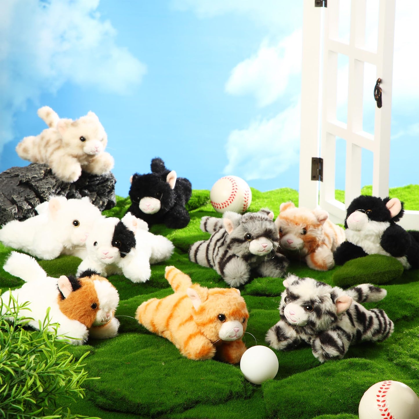 Lenwen 10 Pcs Cat Stuffed Animals Bulk Soft Cuddly Kitten Plush Sets Kittens Assorted Fluffy Stuffed Cats for Kiddos Birthday Gift Pet Party Favors Stuffers(Prone Style)