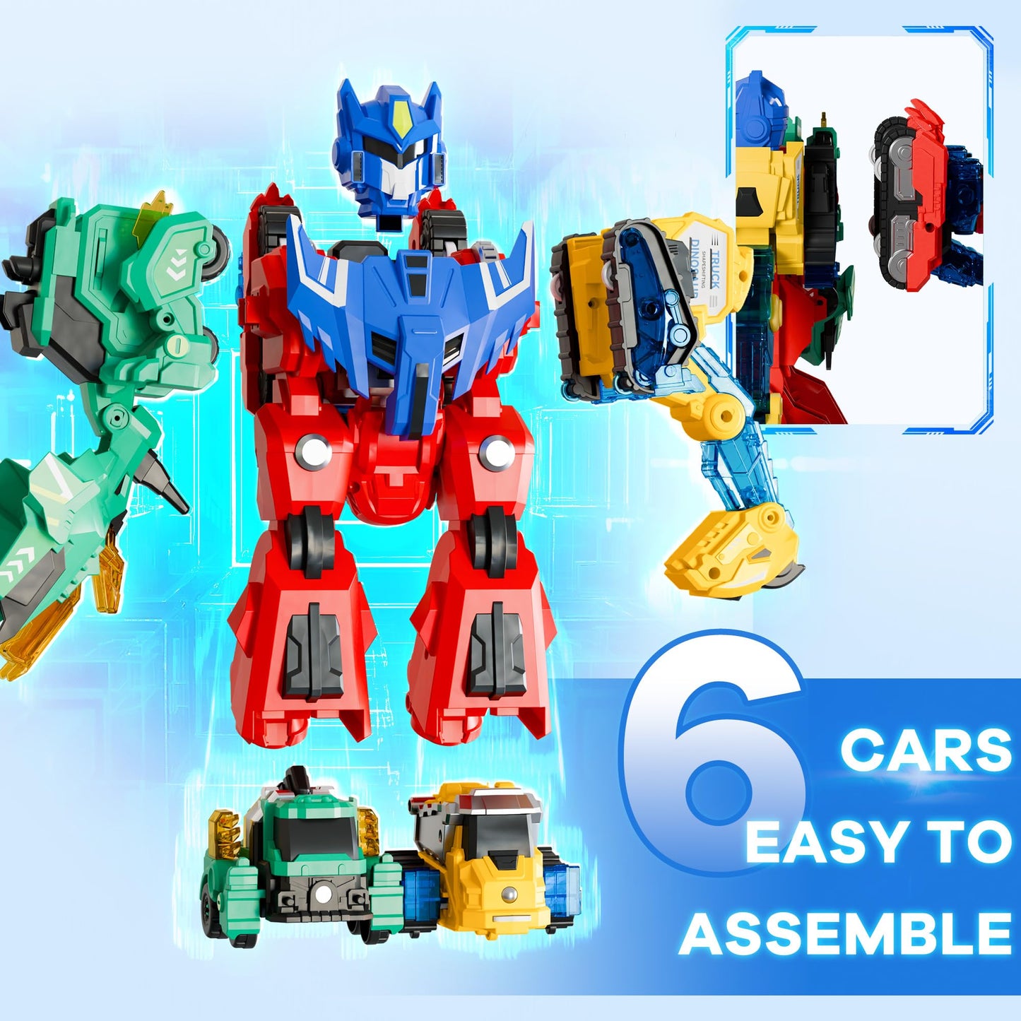 iPlay, iLearn Kids Dinosaur Transforme Robot Toy, Magnetic Construction Trucks Transform into Dinosaurs, Toddler STEM Educational Learning Toy, Cool Birthday Gifts for 3 4 5 6 7 8 Year Old Boy Girl