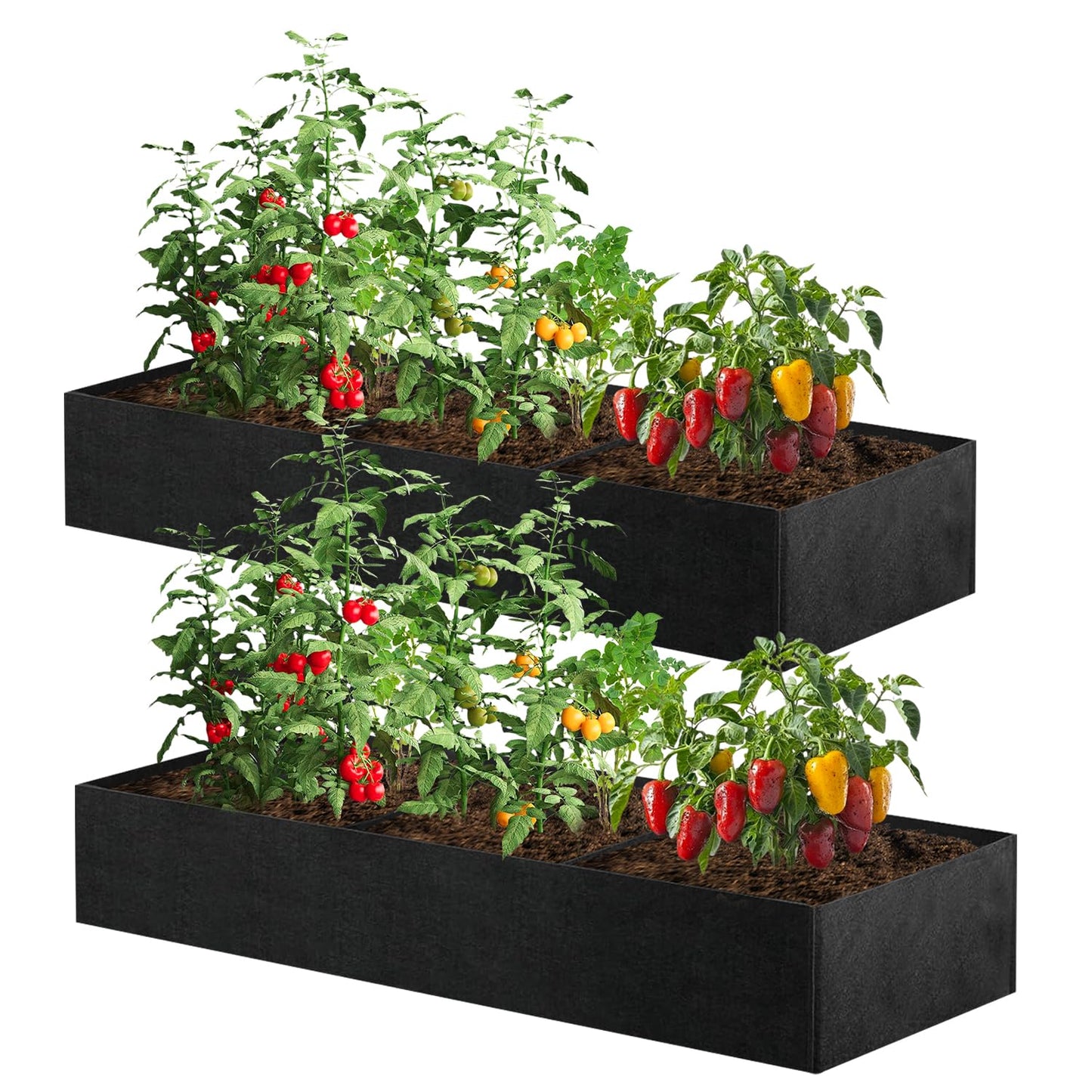 X-Kingsun 2Pack 4x2x1ft Fabric Raised Garden Bed 3 Grids Breathable Garden Growing Bags with Handle Square Planting Containers for Planting Herbs Flowers and Vegetables,57 Gallon