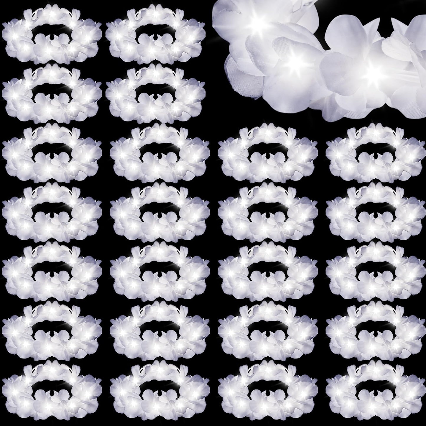 Retrowavy 24 Pcs LED Flower Crown Wreath Headband Fairy Flower Headpiece Light up Hair Accessories for Wedding (White)