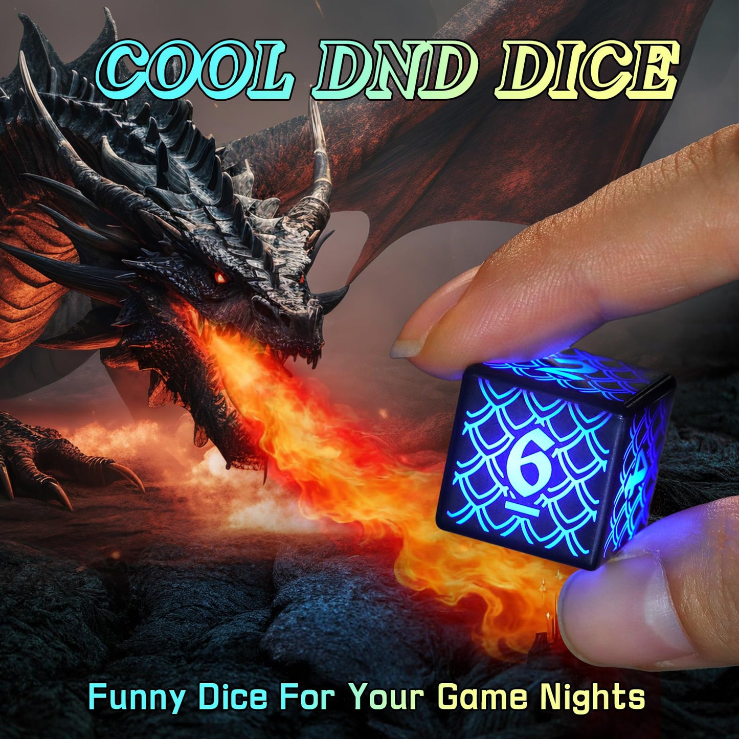 LED DND Dice Set Rechargeable, Cool Light up Dice Wireless Charging for Dungeons and Dragons, ZHOORQI Polyhedral Dice Role Playing Gifts(RGB-Dragon Scale)