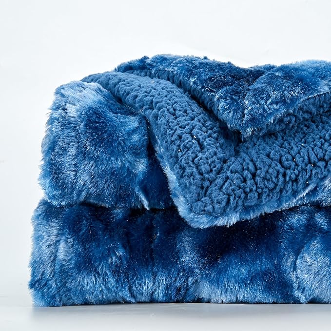 NEWCOSPLAY Super Soft Faux Fur Throw Blanket for Couch Indigo Fuzzy Plush Warm Blanket for Sofa Bed (Indigo, Throw(50"x60"))