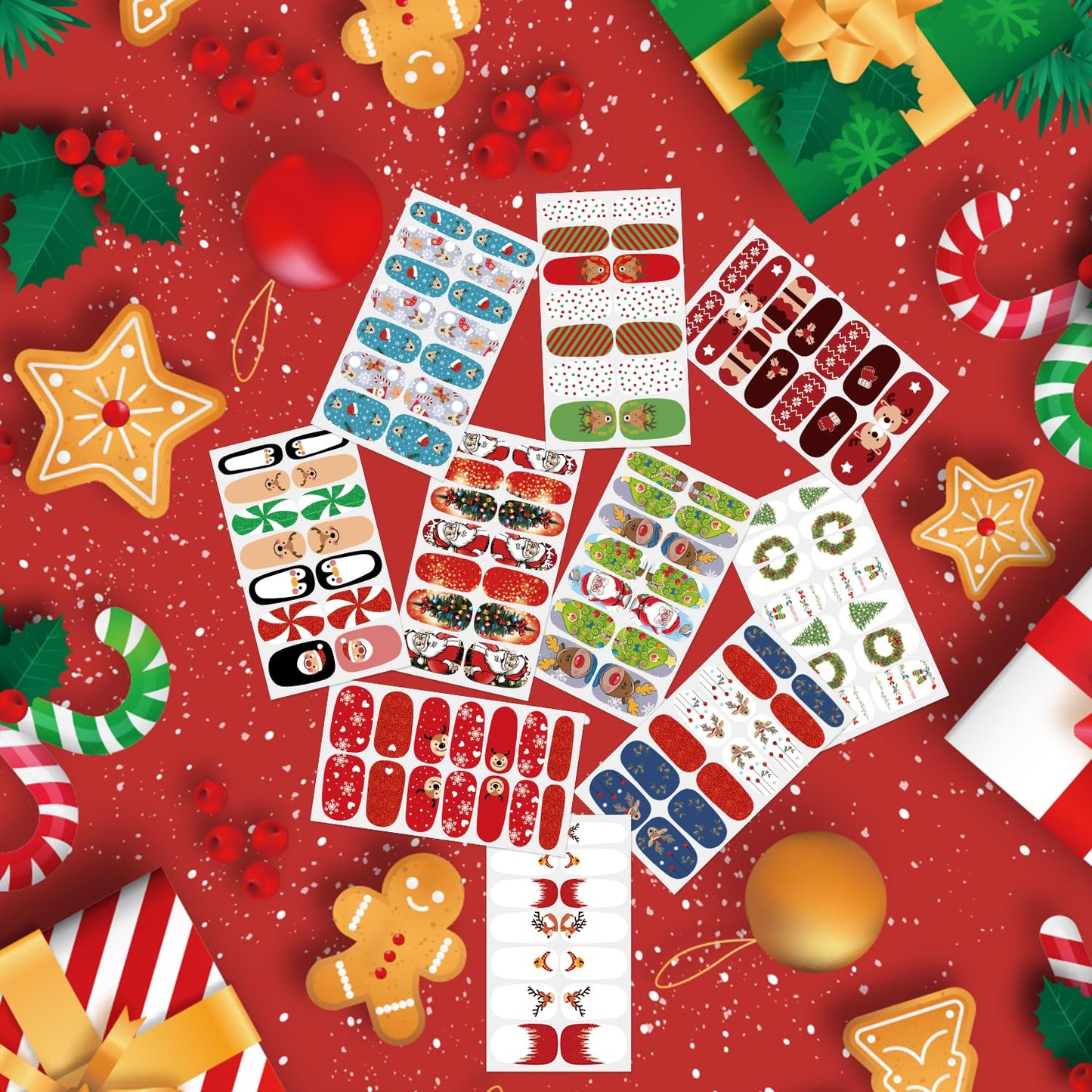 SILPECWEE 20 Sheets Christmas Nail Wraps Holiday Nail Polish Strips Gel Nail Strips Self Adhesive Nail Polish Stickers Fingernail Sticker Nails for Women Manicure Design with Nail File