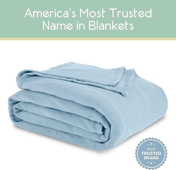 Vellux King Size Microfleece Blanket | Fleece Bed Blanket | All-Season Comfort| Supersoft Lightweight Throw Blanket | Plush Throw Blanket for Bed Couch or Sofa | Travel Blanket | Pet-Friendly | Blue