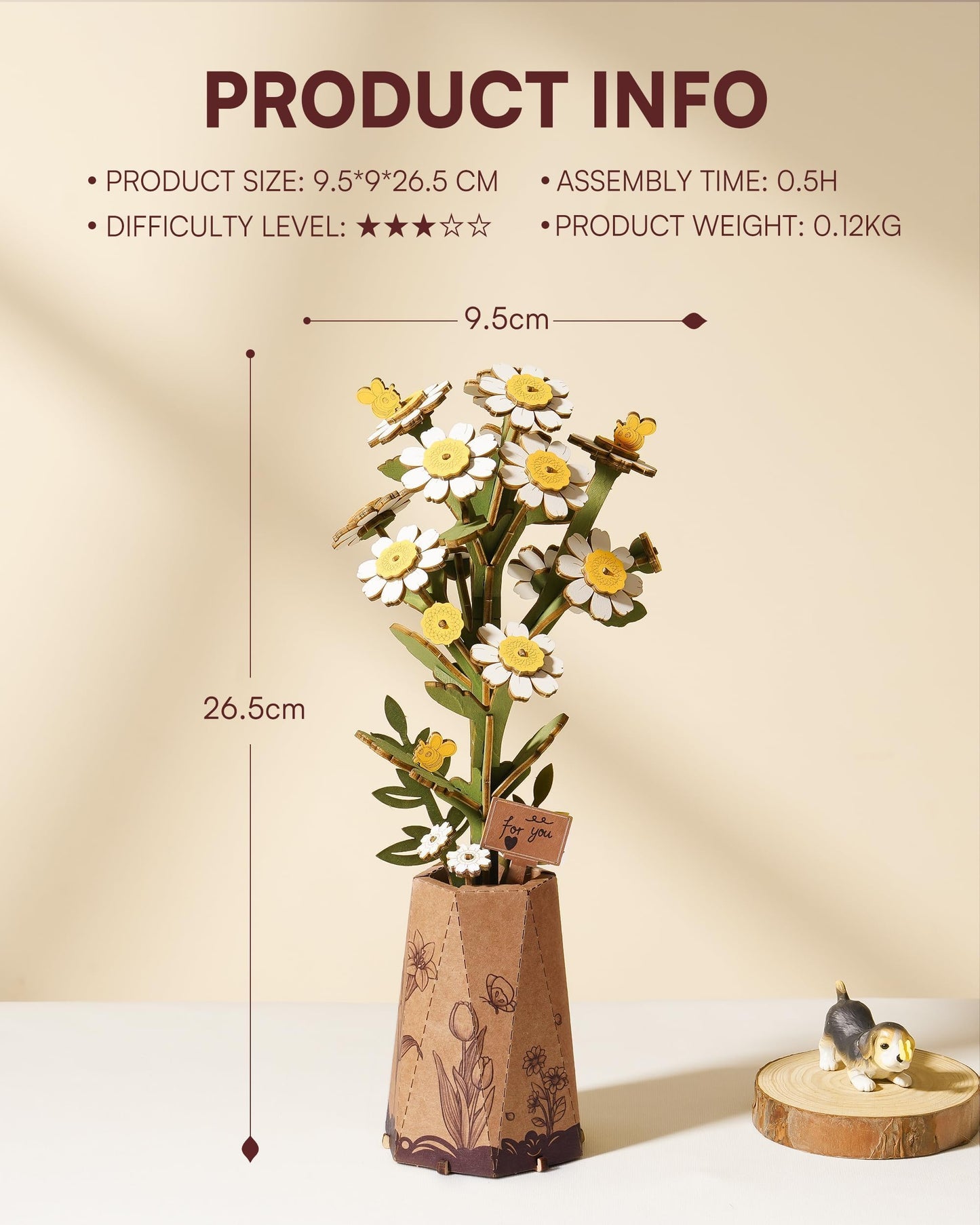 Wowood 3D Flower Wooden Puzzles for Adults-Chamomile, Mothers Day DIY Wooden Flowers Model Kit Building Set Crafts Gifts, Artificial Botanical Collection Creative Gift Ideas/Housewarming (101PCS)